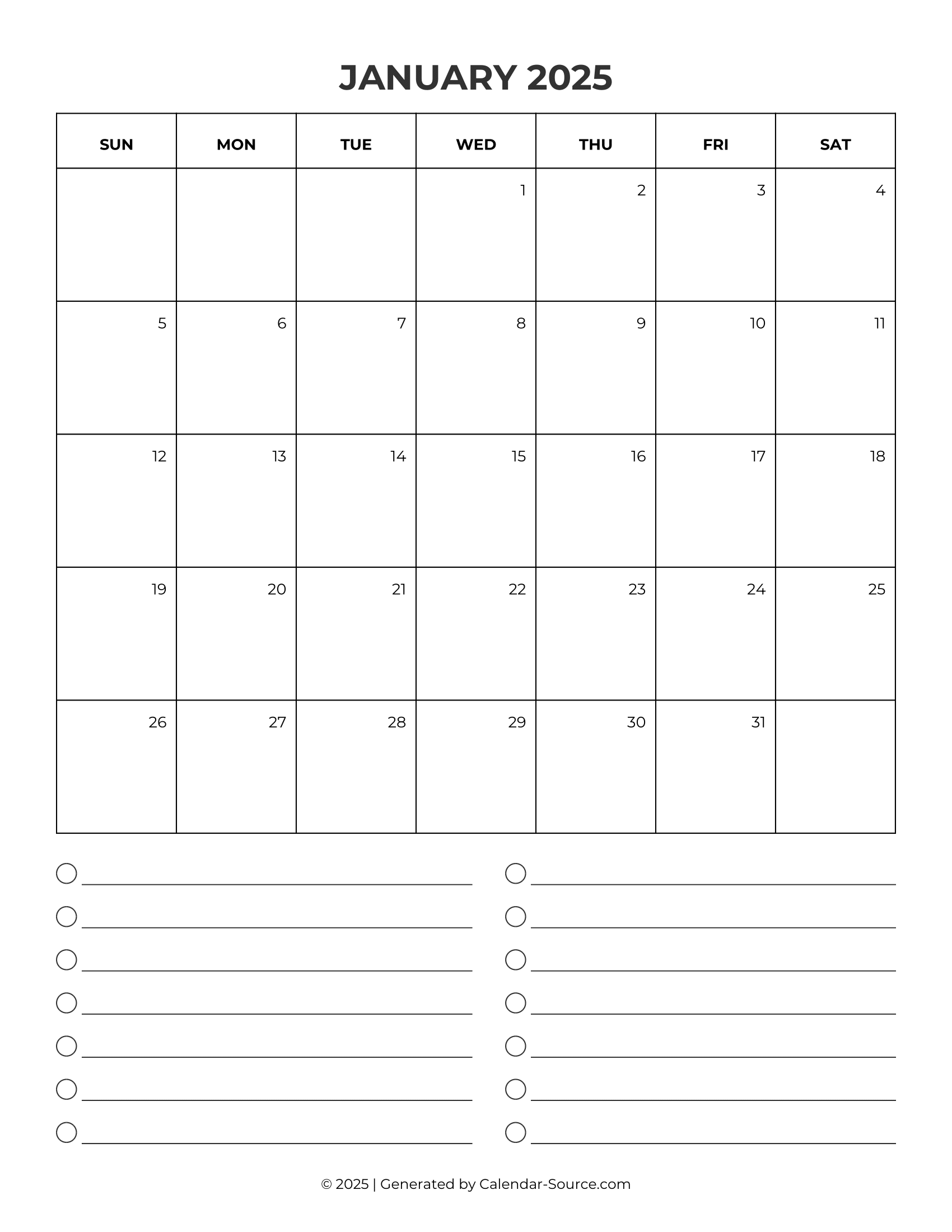 January 2025 Calendar Template 09