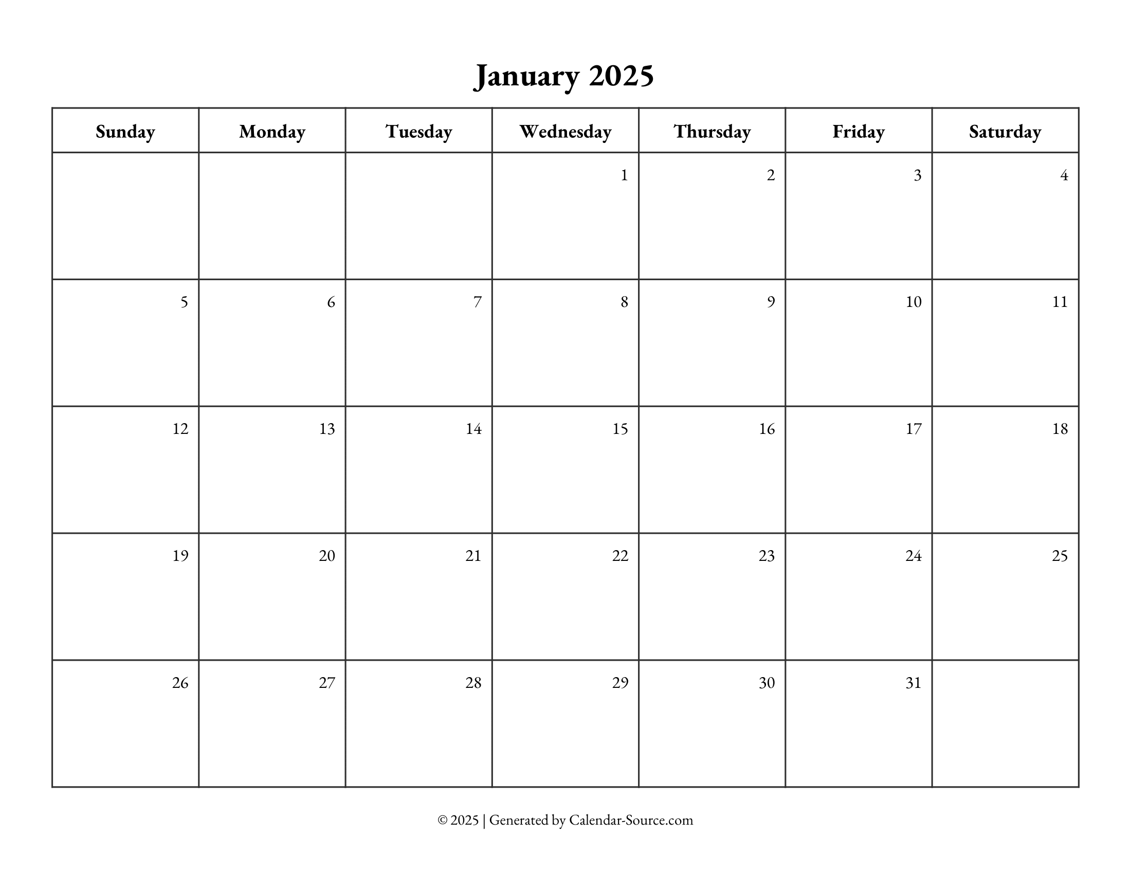 January 2025 Calendar Template 10