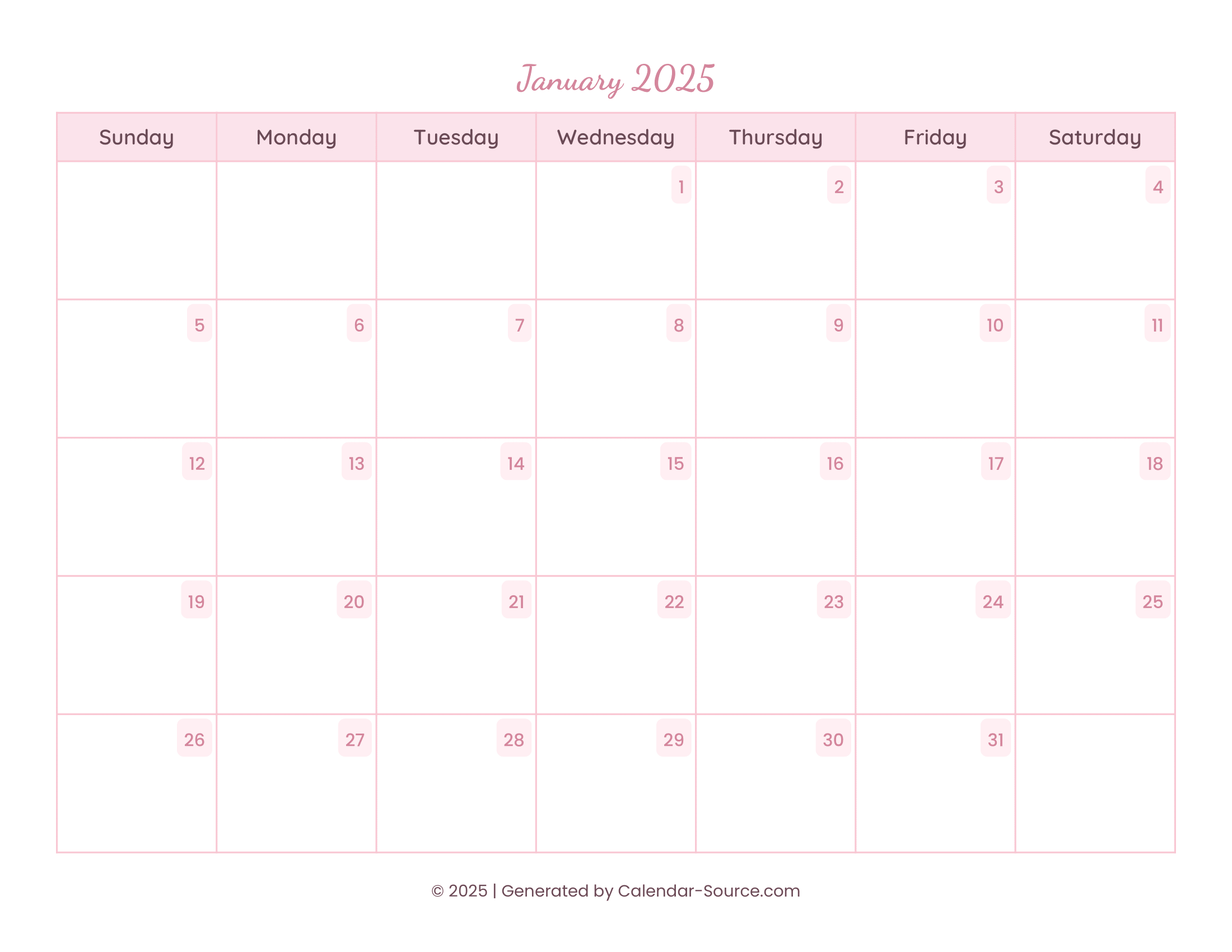 January 2025 Calendar Template 11