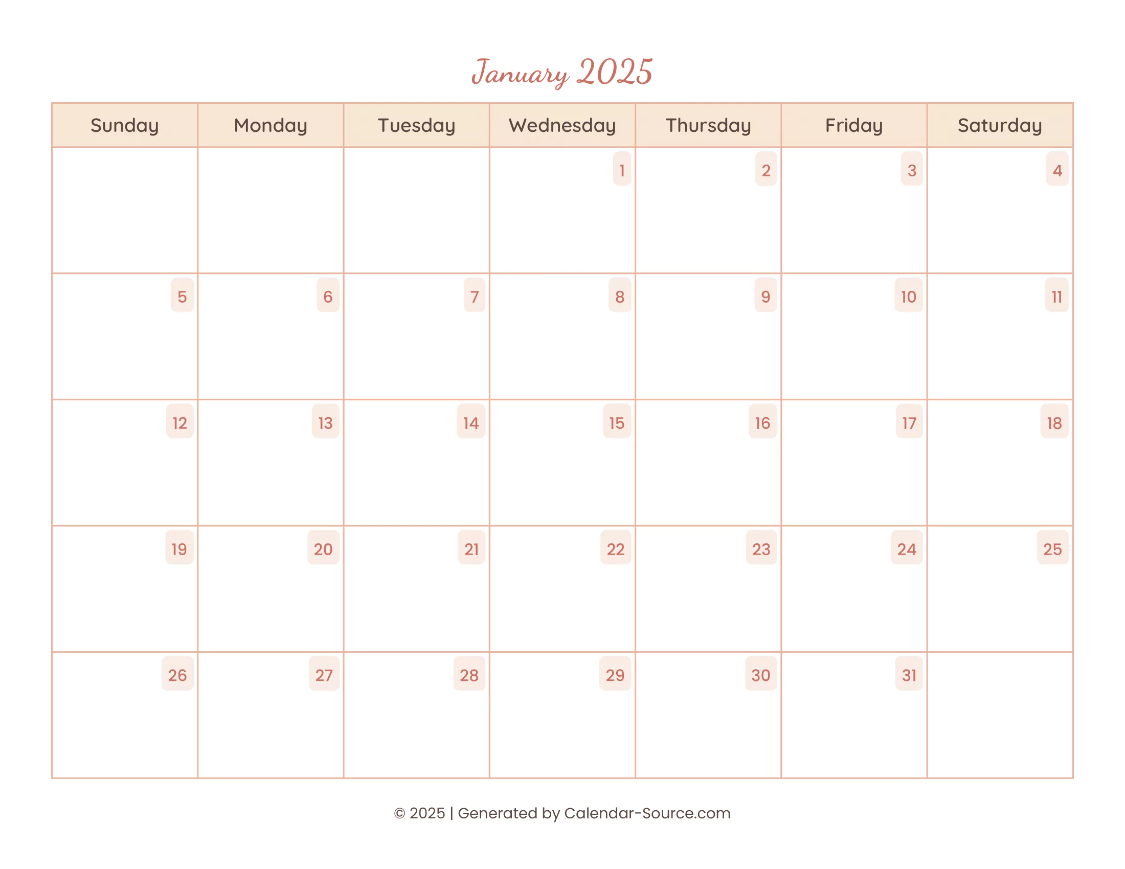 January 2025 Calendar Template 12