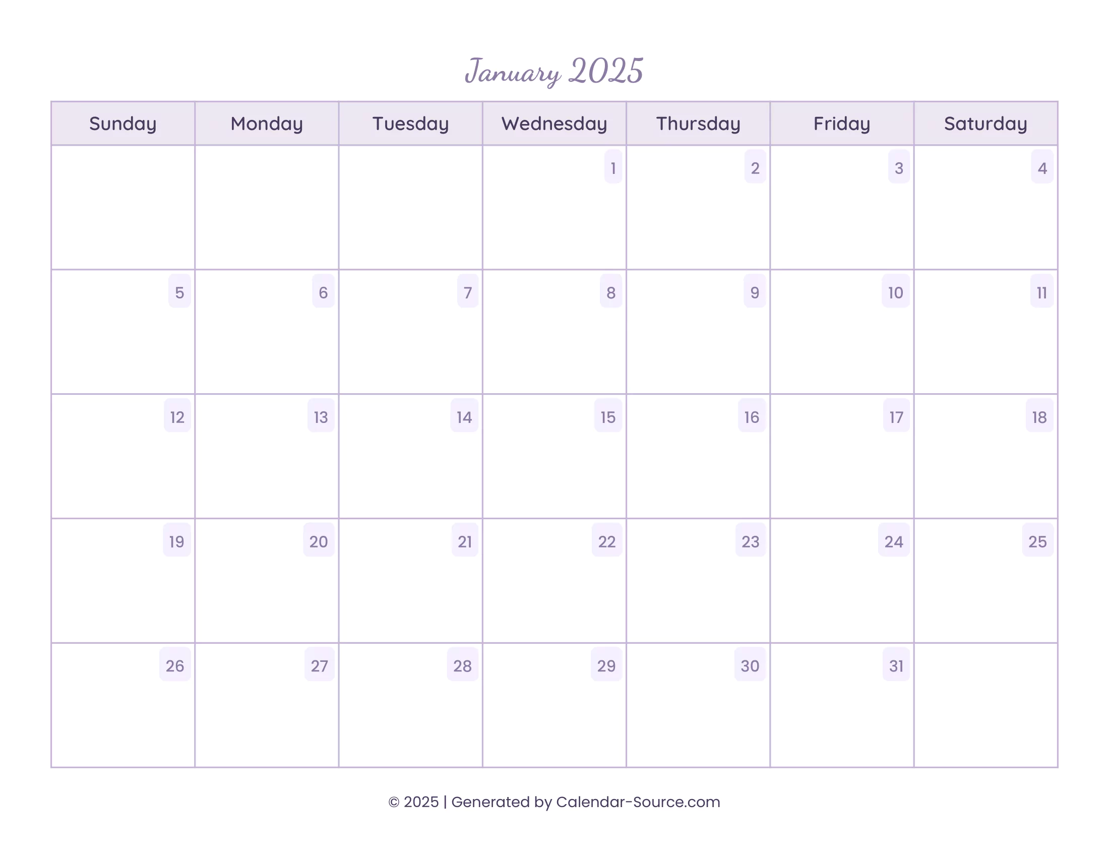 January 2025 Calendar Template 13