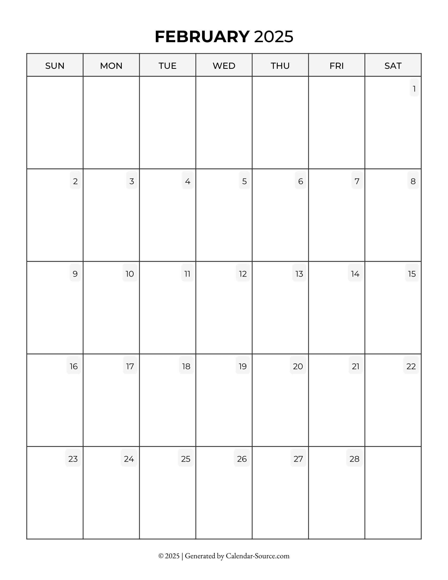 February 2025 Calendar Template 05