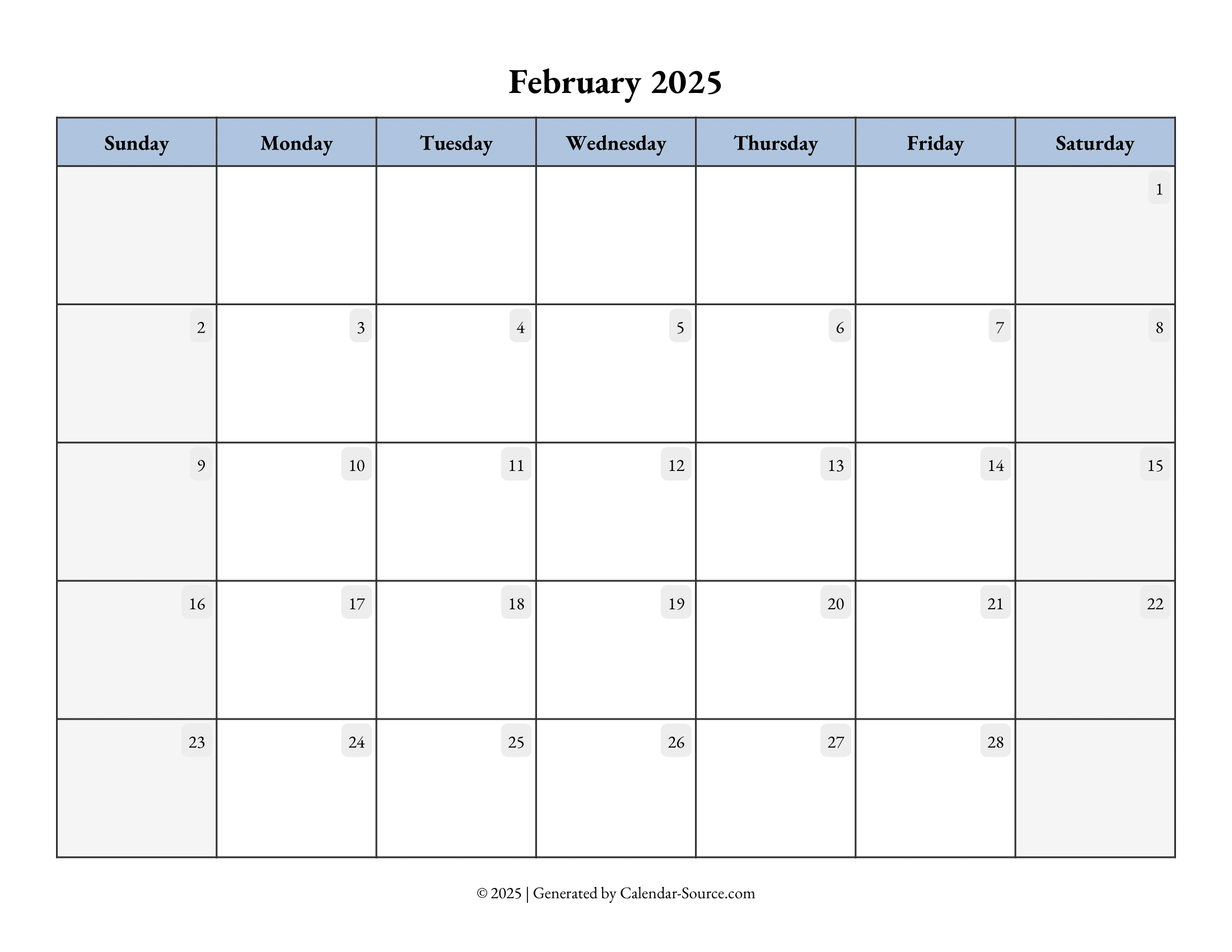 February 2025 Calendar Template 07