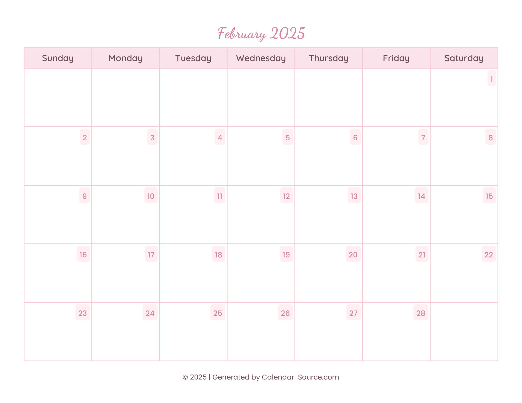 February 2025 Calendar Template 11