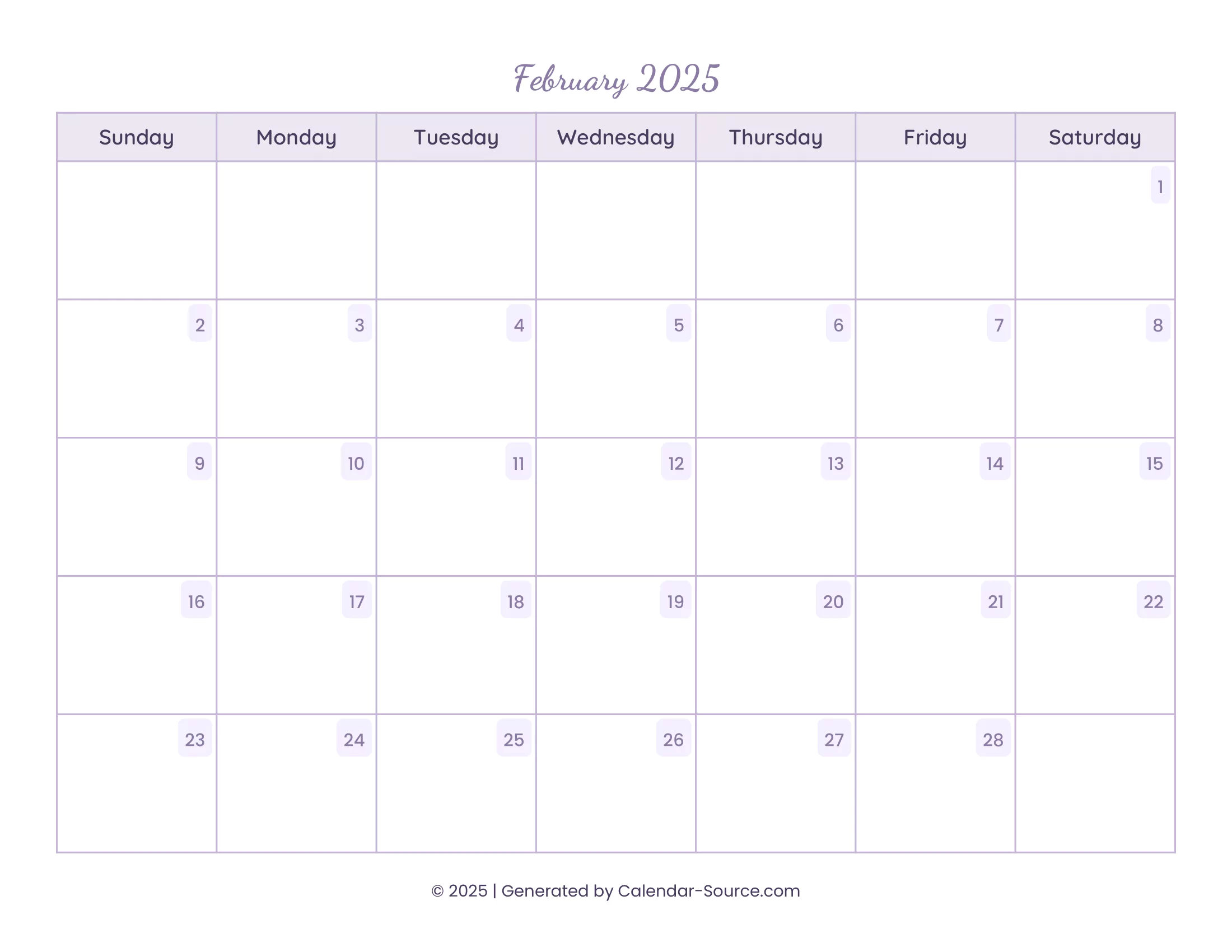 February 2025 Calendar Template 13