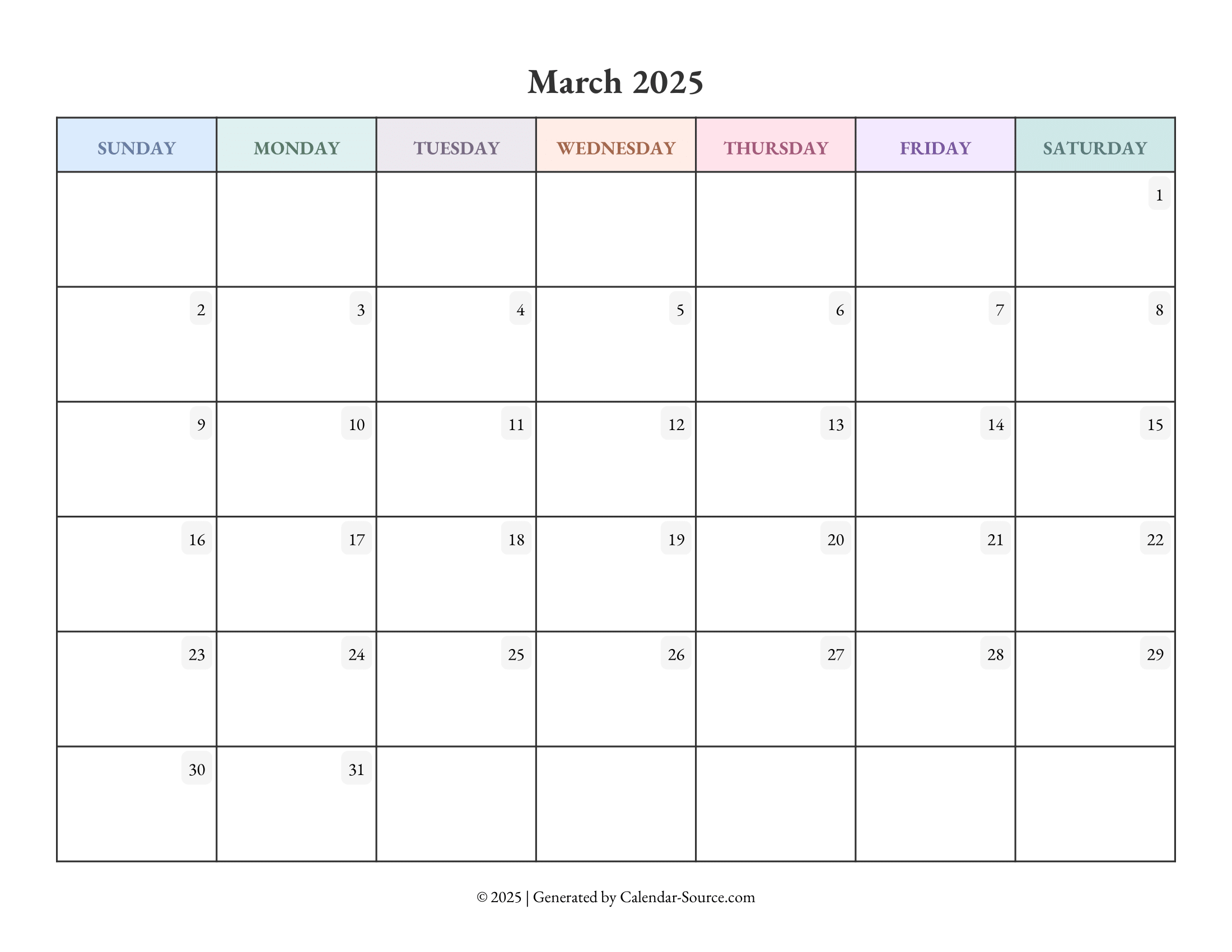March 2025 Calendar Template 04