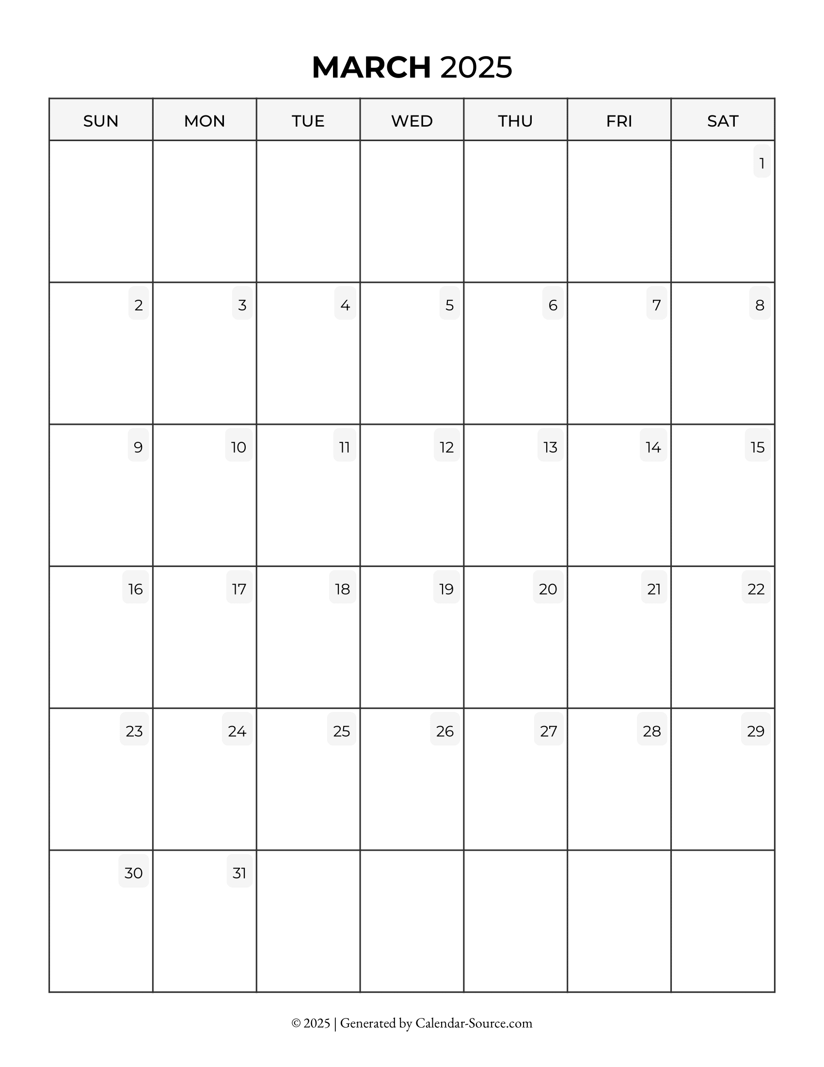 March 2025 Calendar Template 05