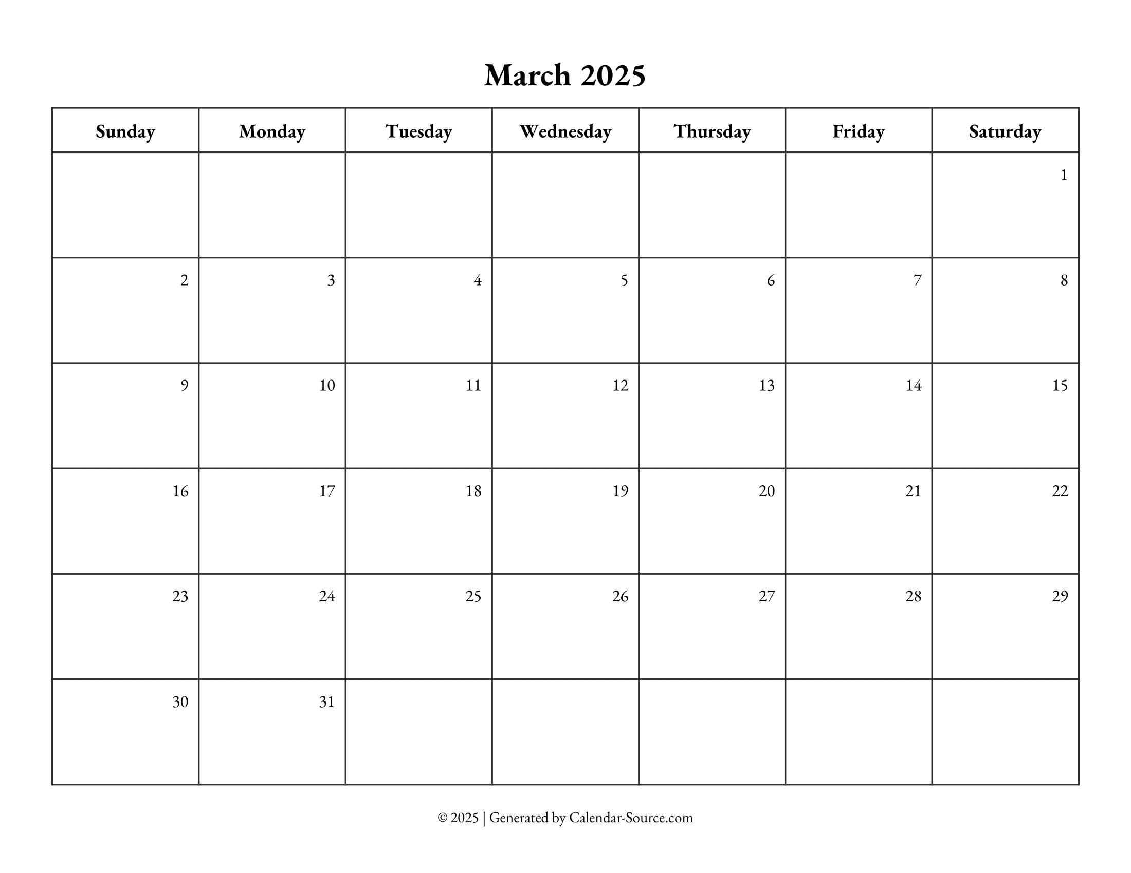March 2025 Calendar Template 10