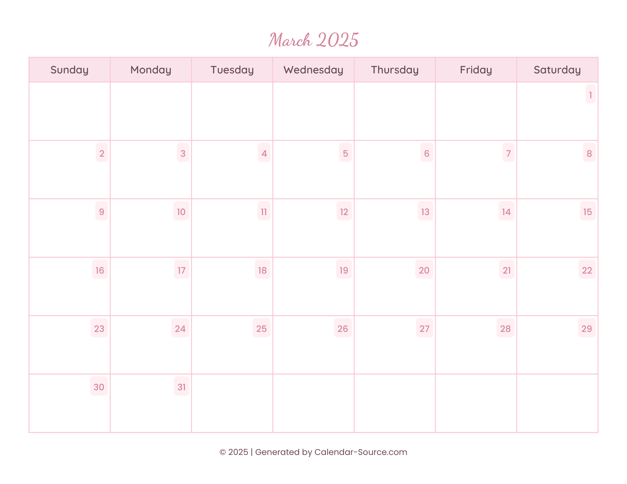 March 2025 Calendar Template 11