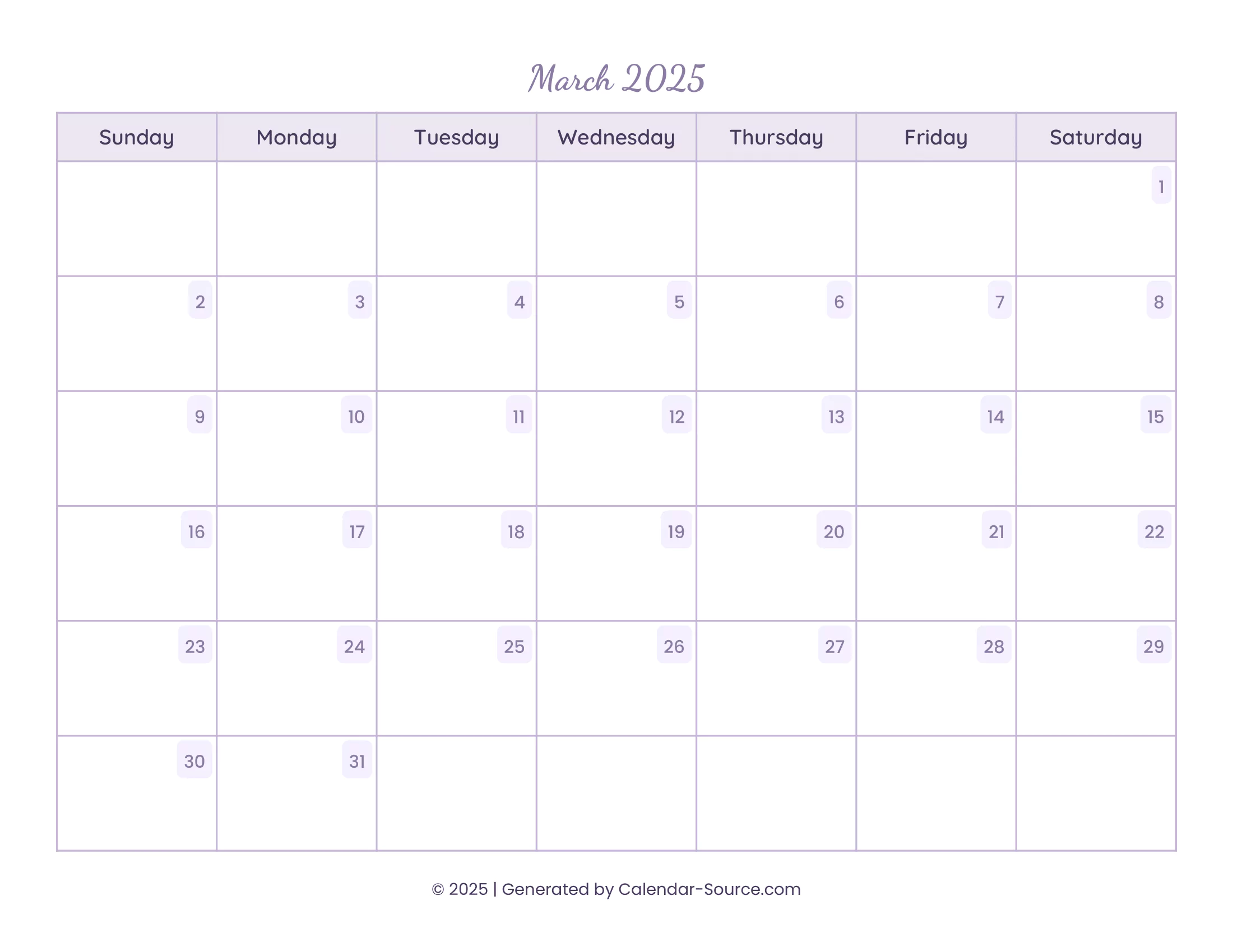 March 2025 Calendar Template 13