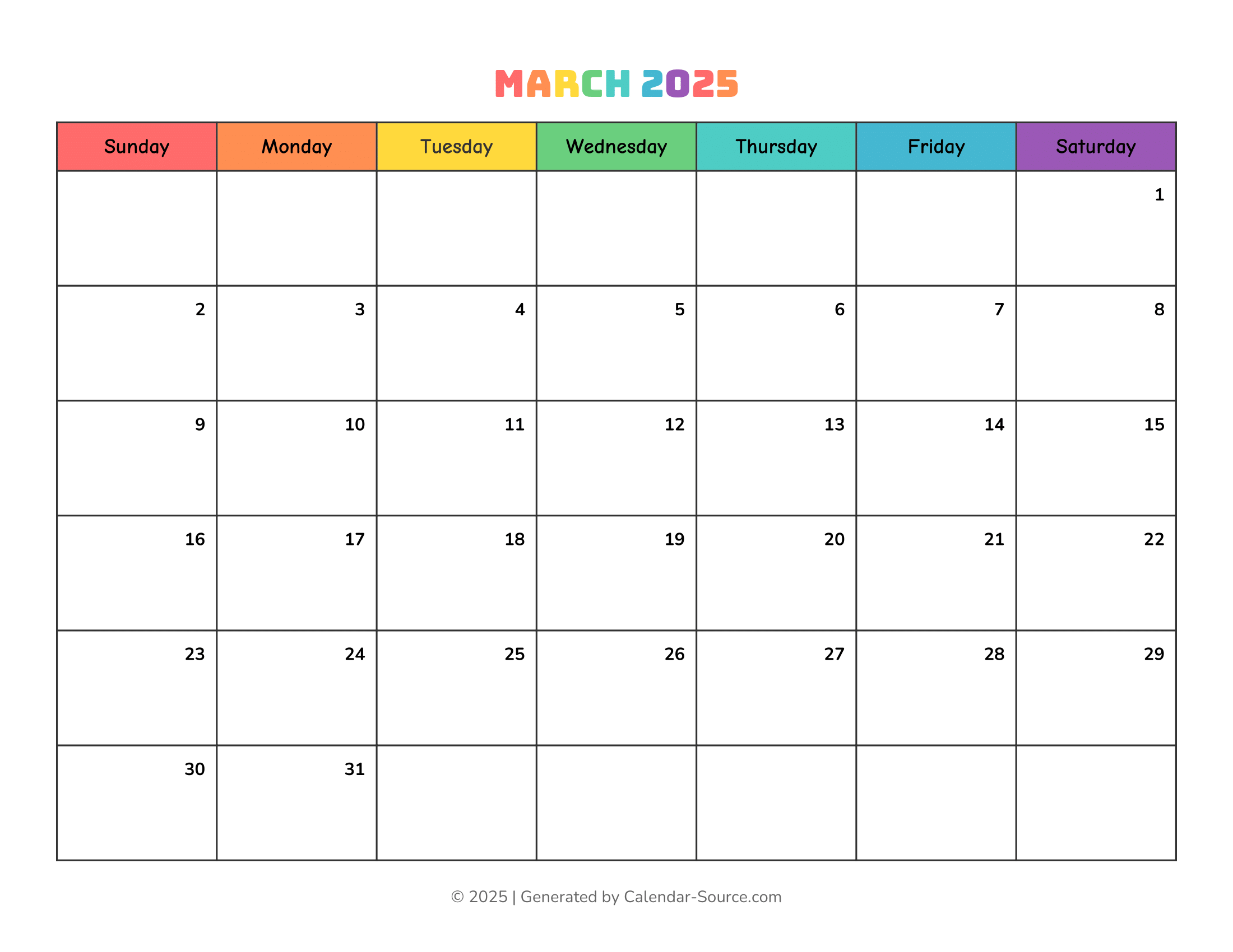 March 2025 Calendar Template 17