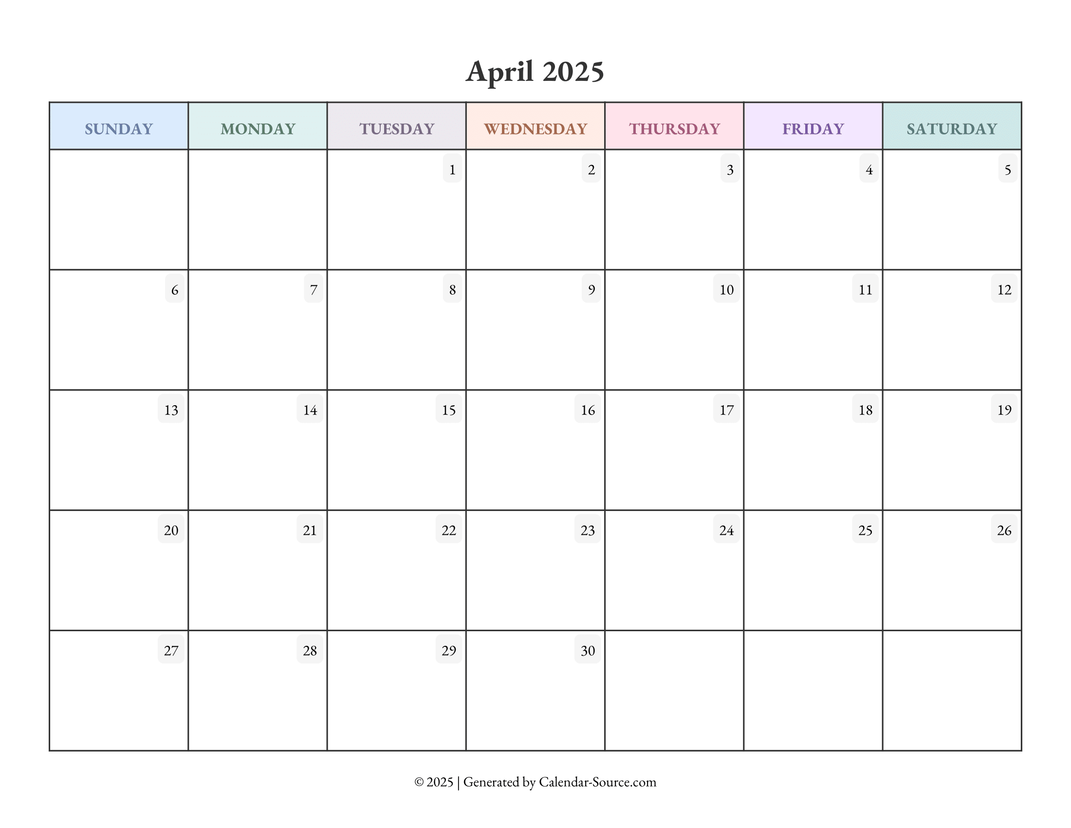April 2025 Calendar Template 04