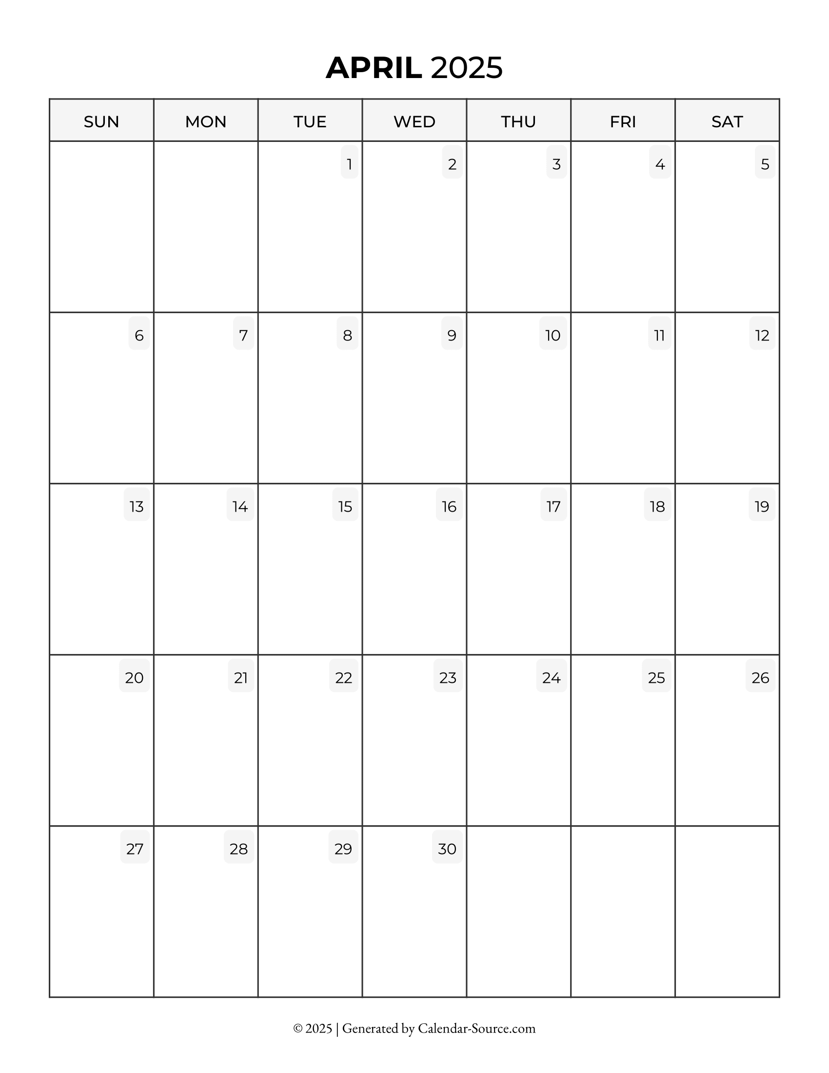 April 2025 Calendar Template 05