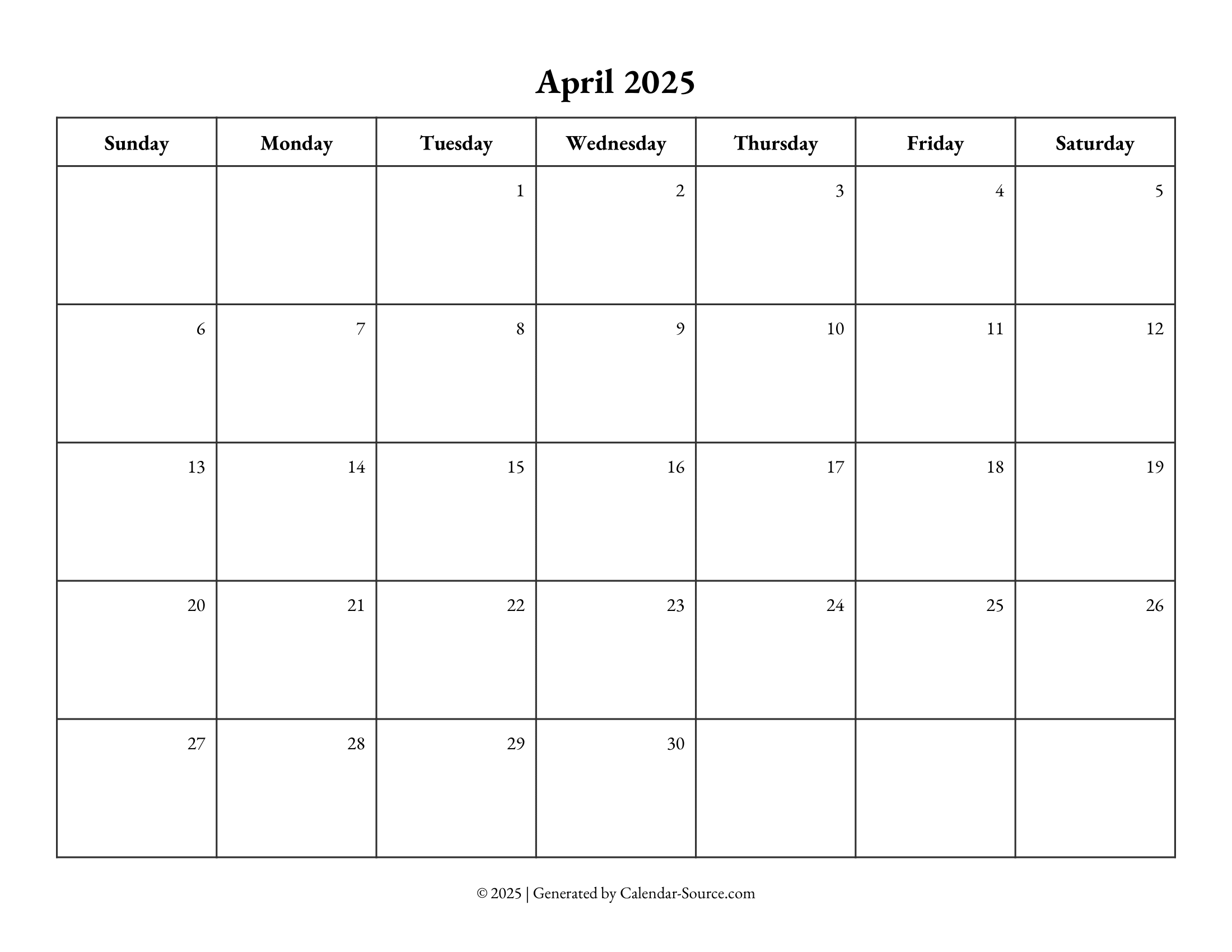 April 2025 Calendar Template 10