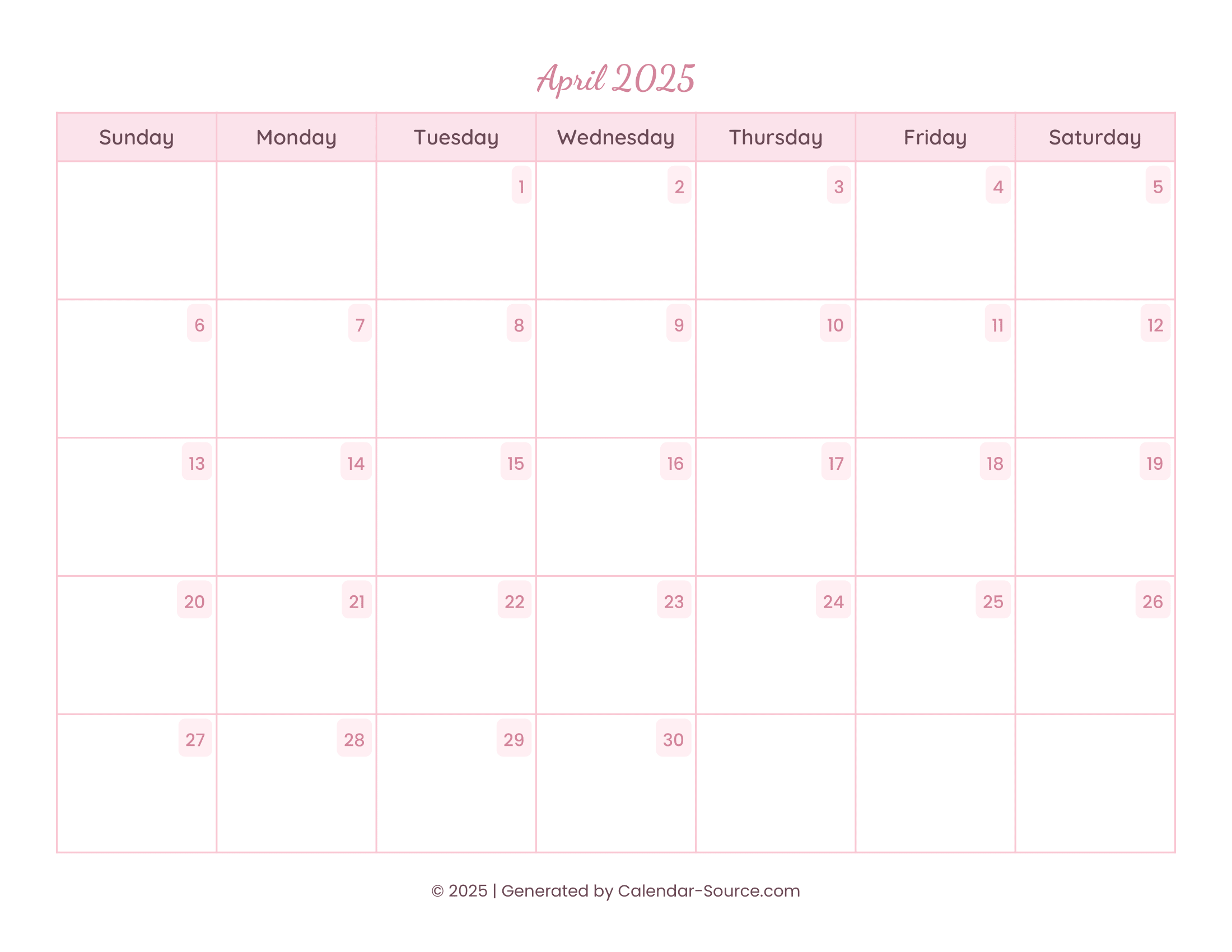 April 2025 Calendar Template 11
