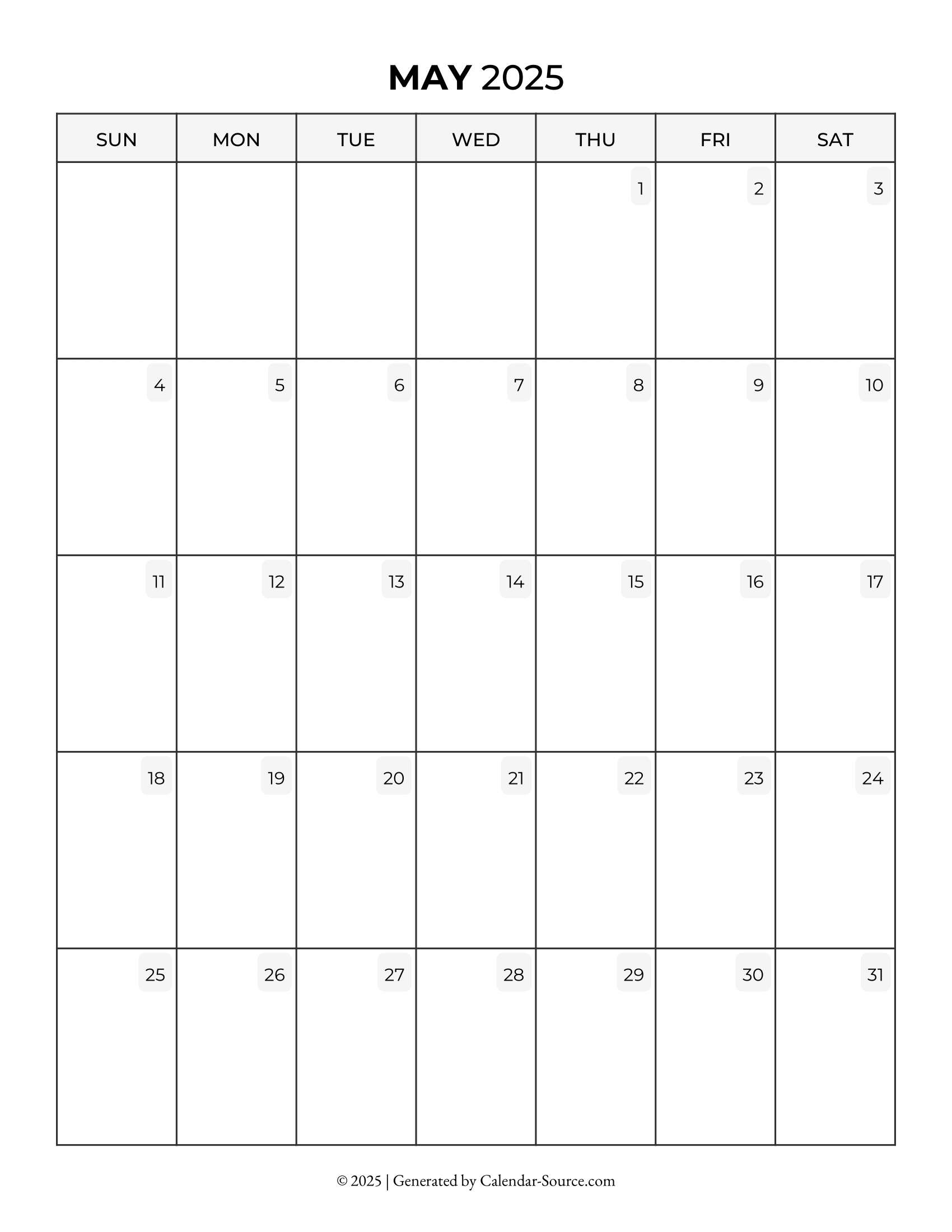 May 2025 Calendar Template 05