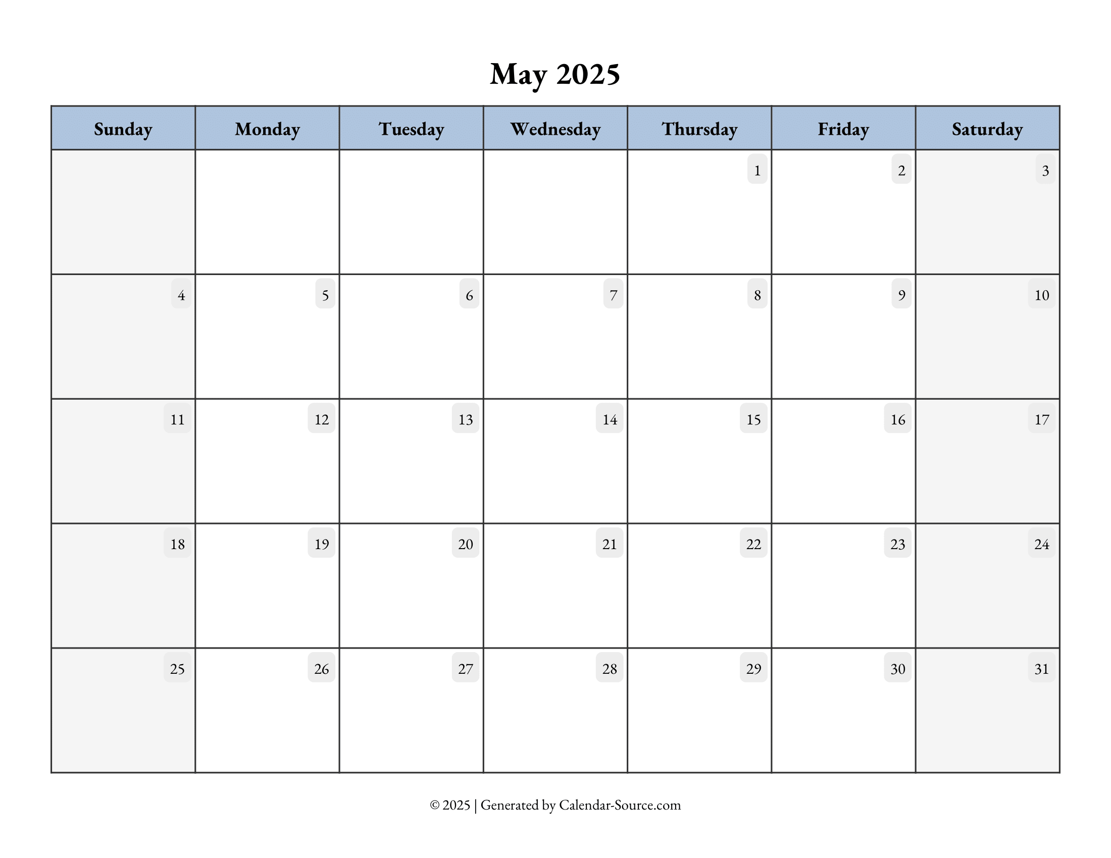 May 2025 Calendar Template 07