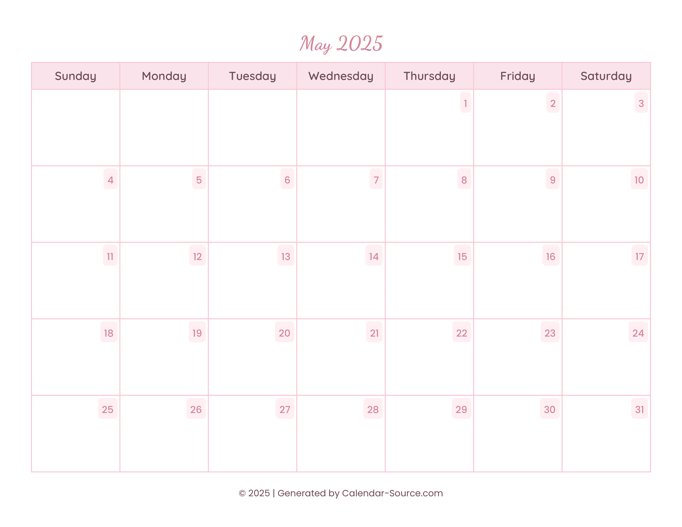 May 2025 Calendar Template 11