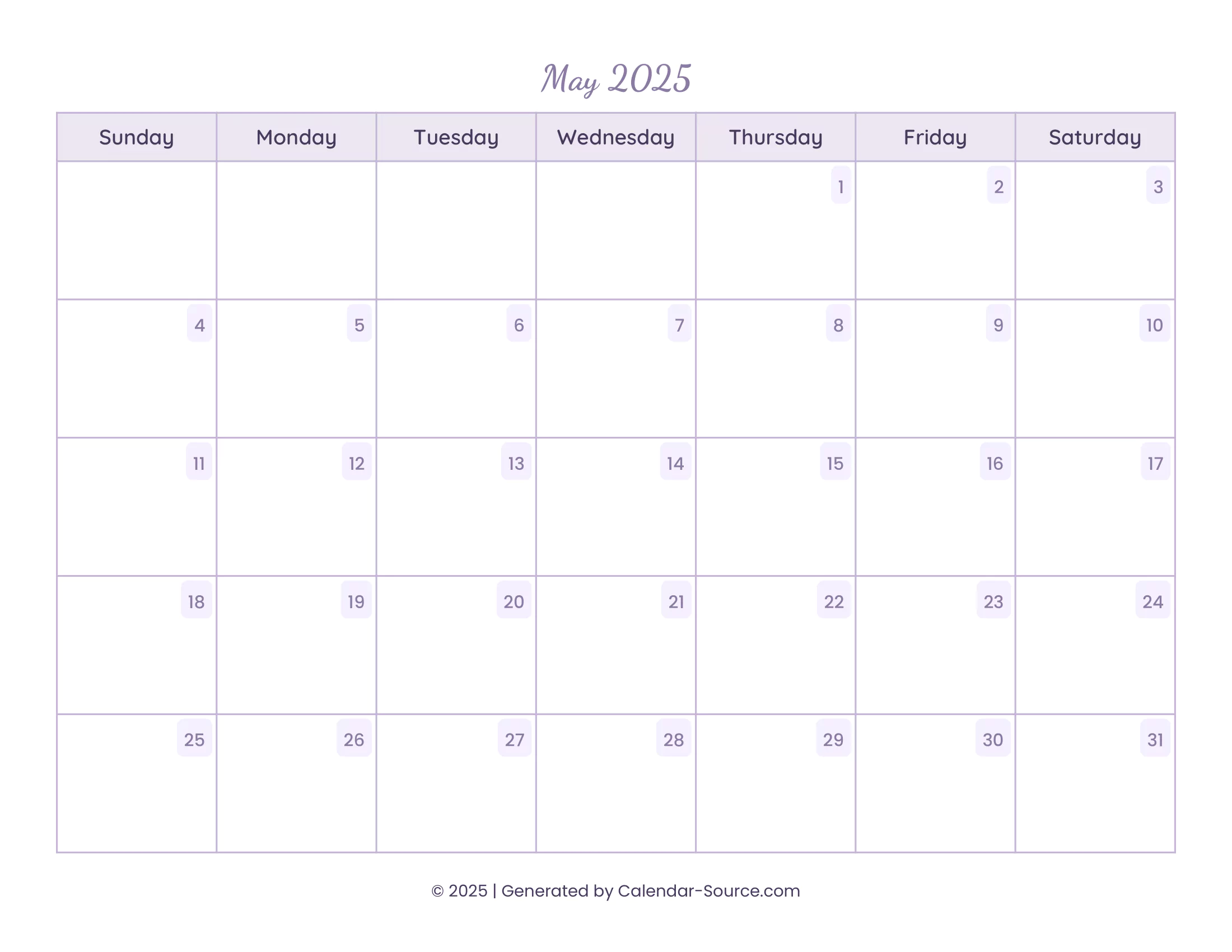 May 2025 Calendar Template 13