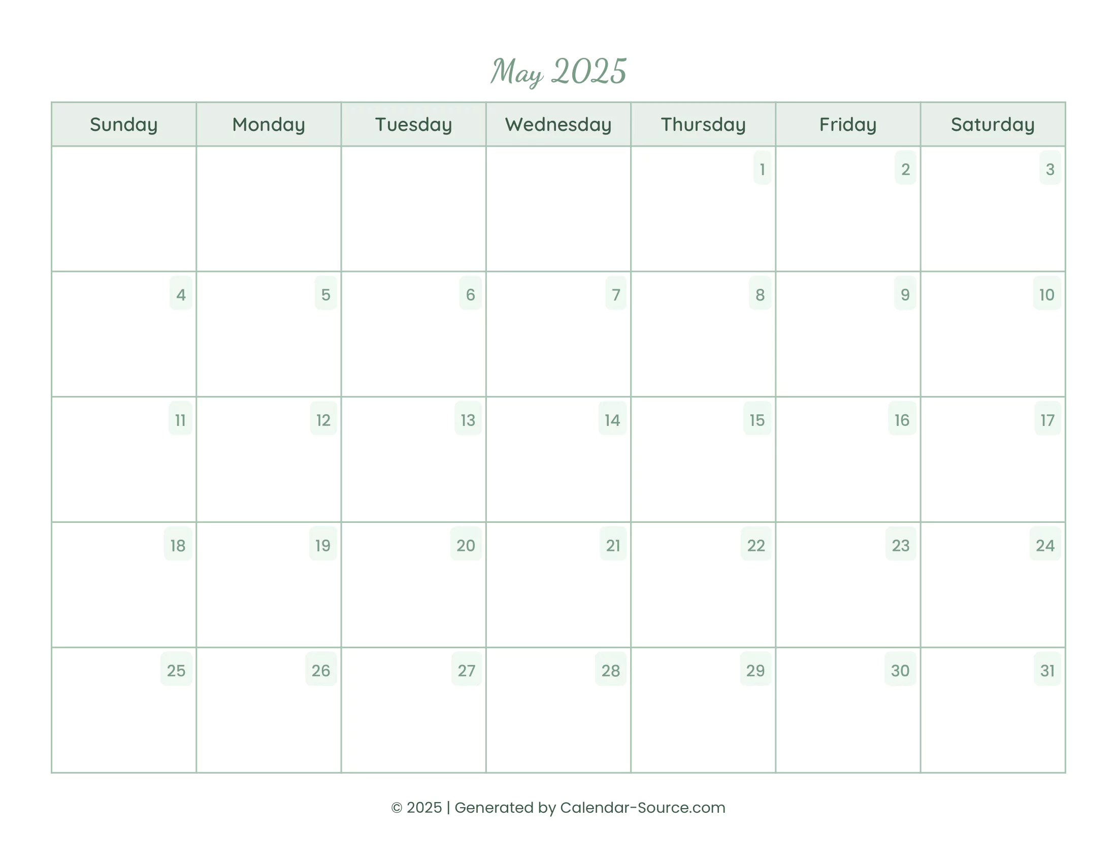 May 2025 Calendar Template 14