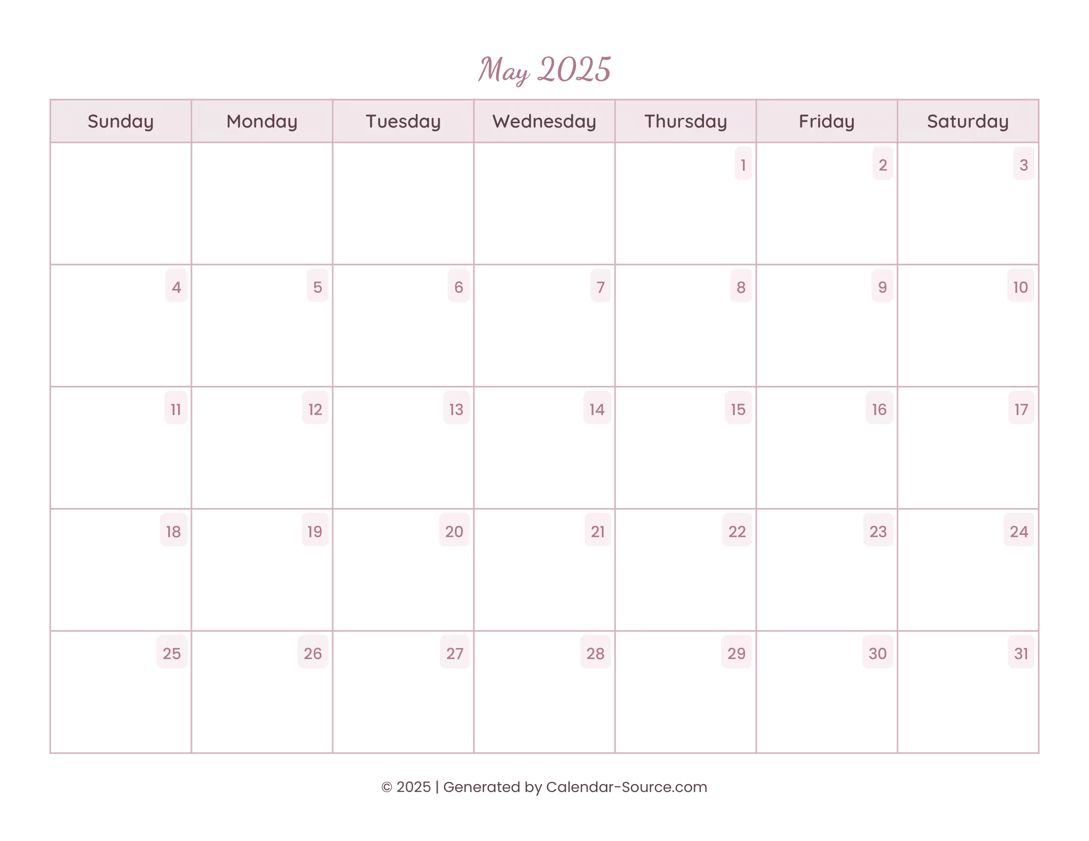 May 2025 Calendar Template 15