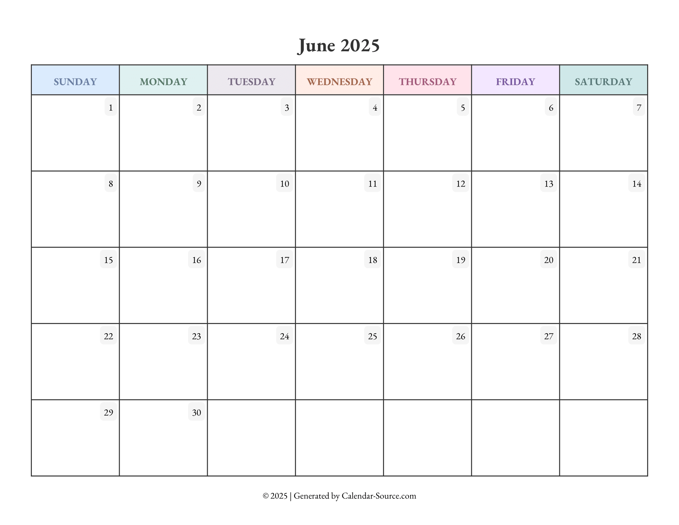 June 2025 Calendar Template 04