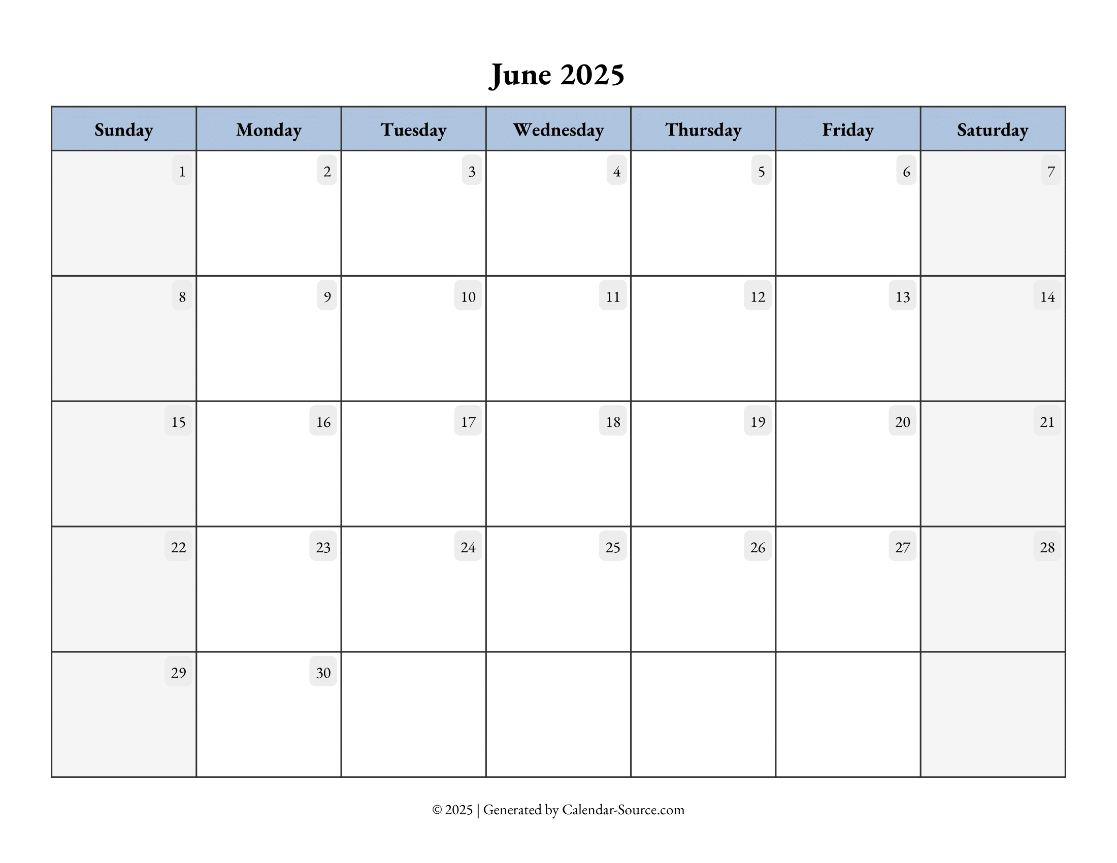 June 2025 Calendar Template 07