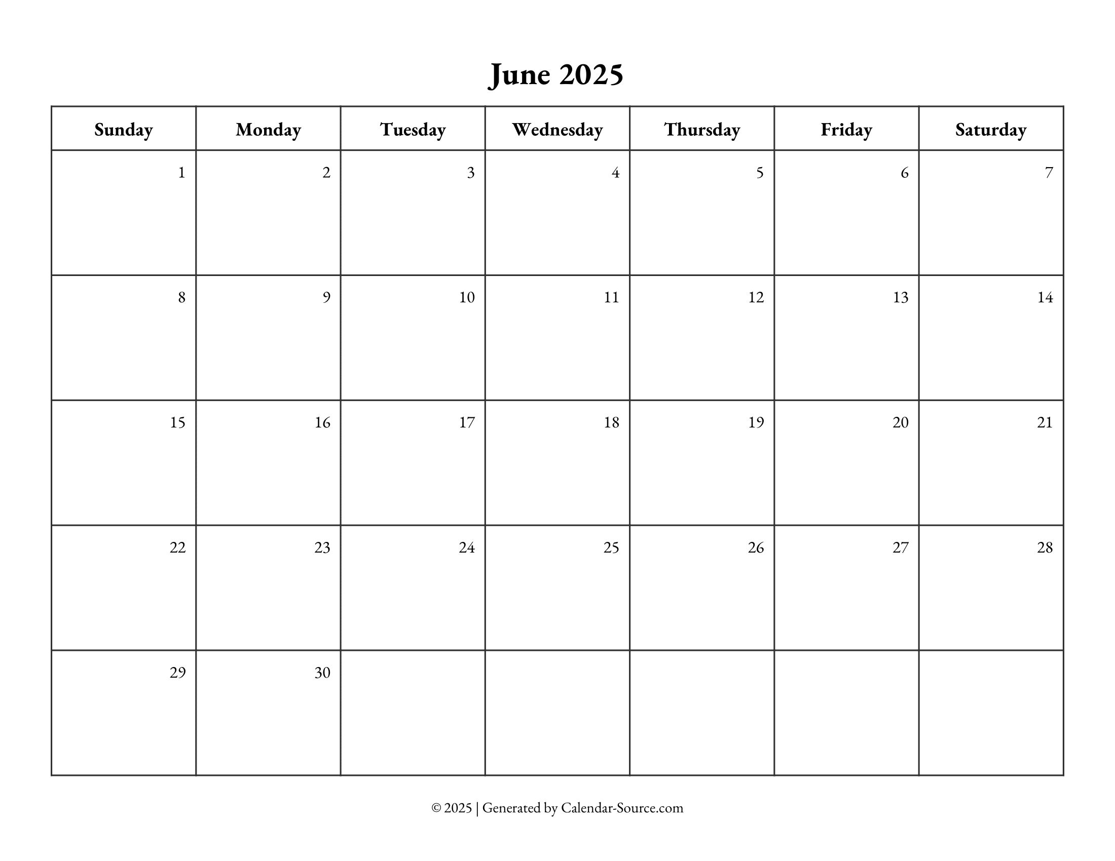 June 2025 Calendar Template 10