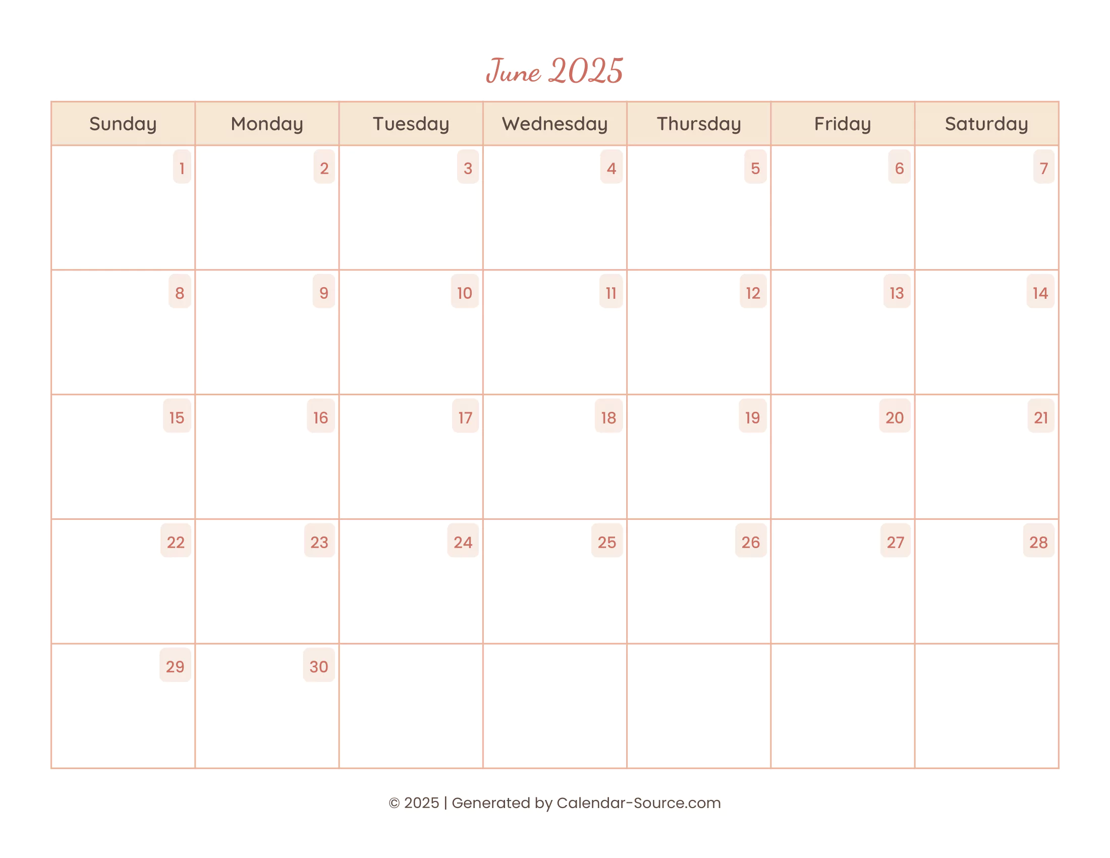 June 2025 Calendar Template 12