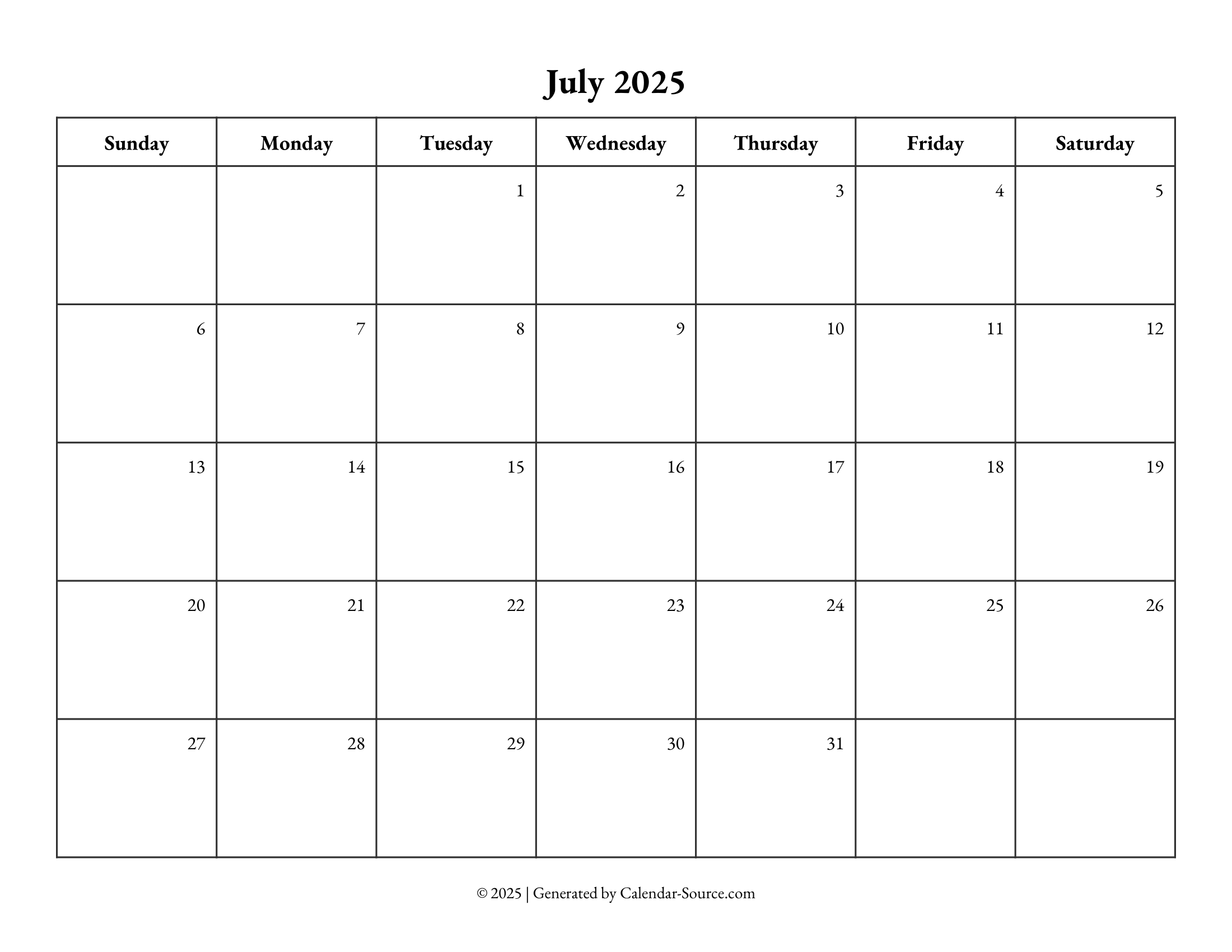 July 2025 Calendar Template 10