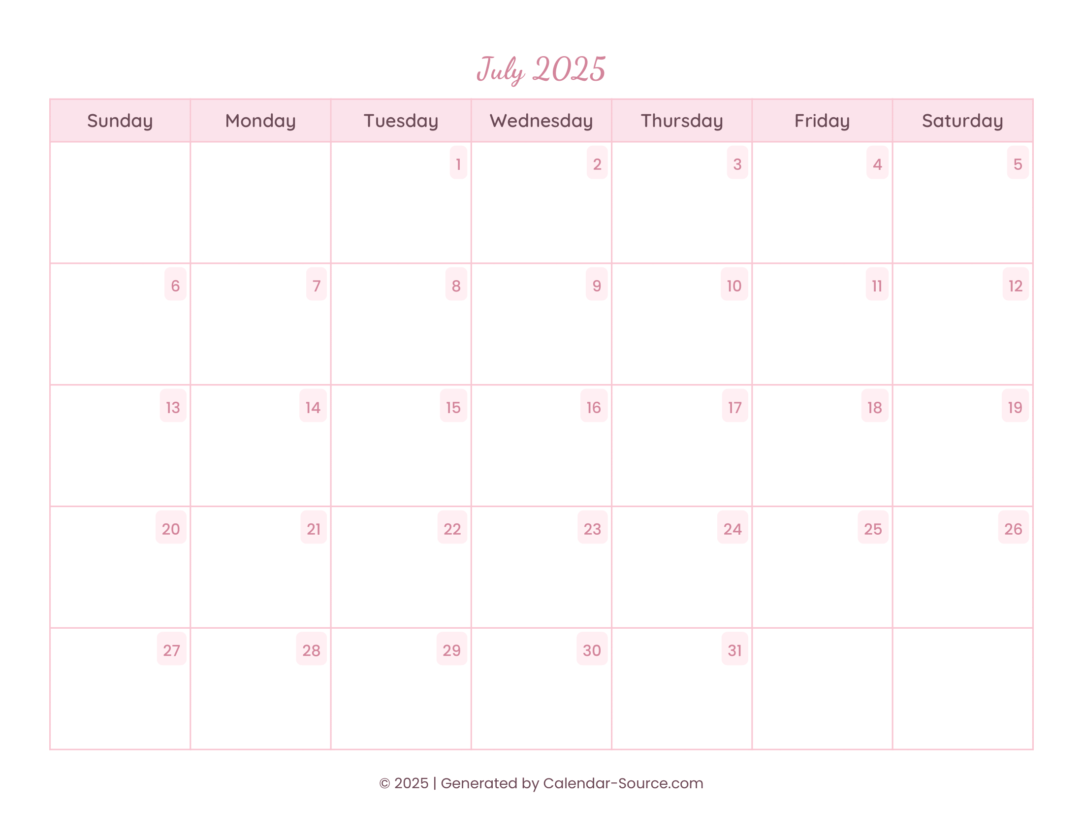 July 2025 Calendar Template 11