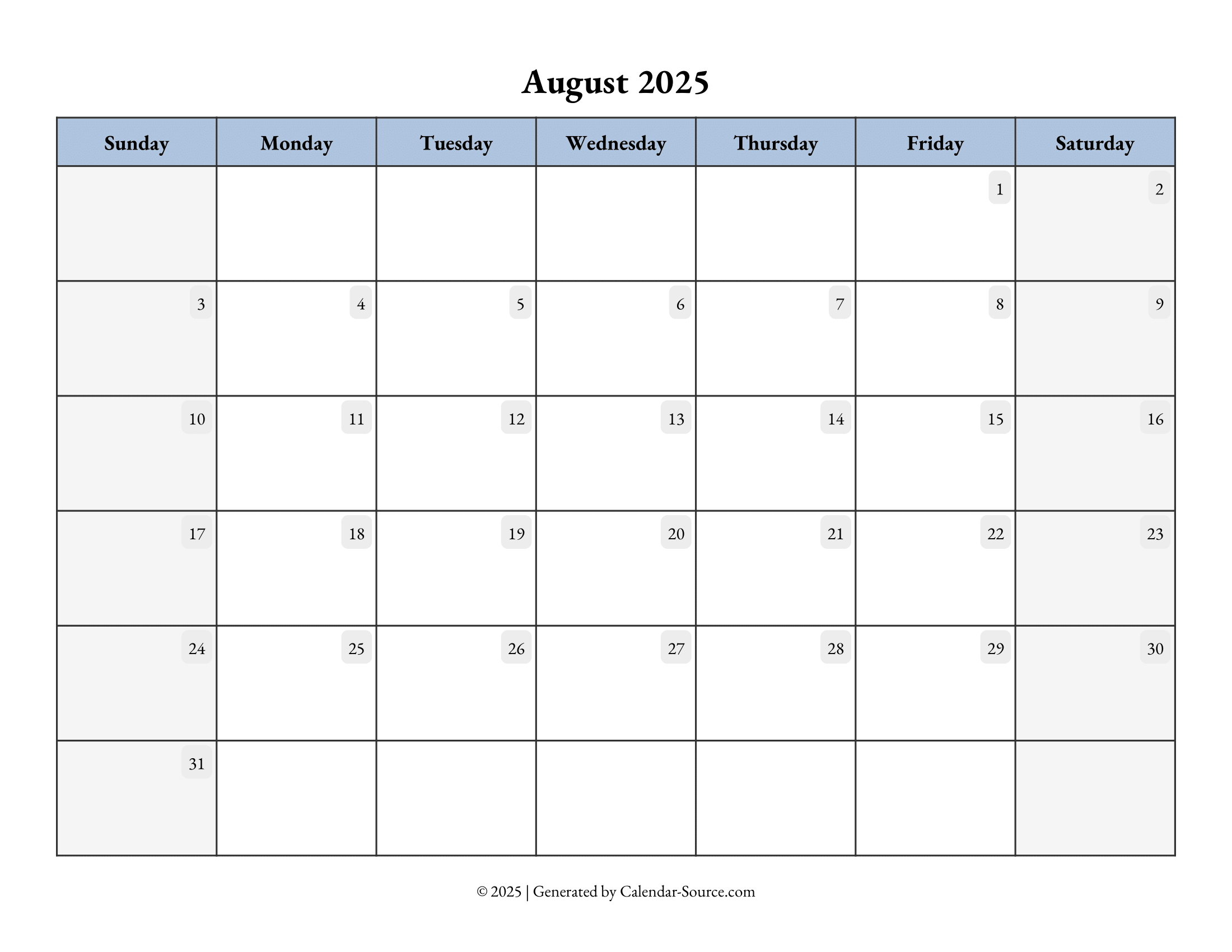 August 2025 Calendar Template 07