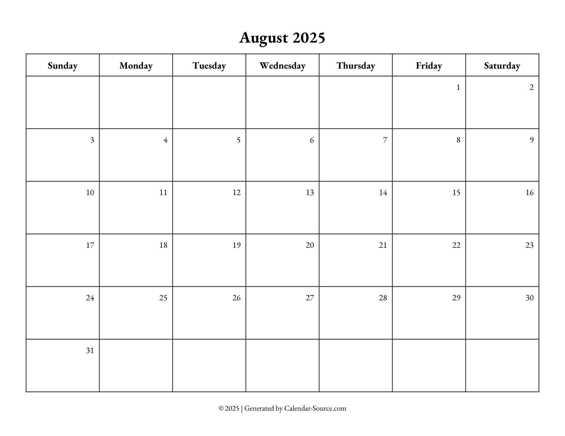 August 2025 Calendar Template 10