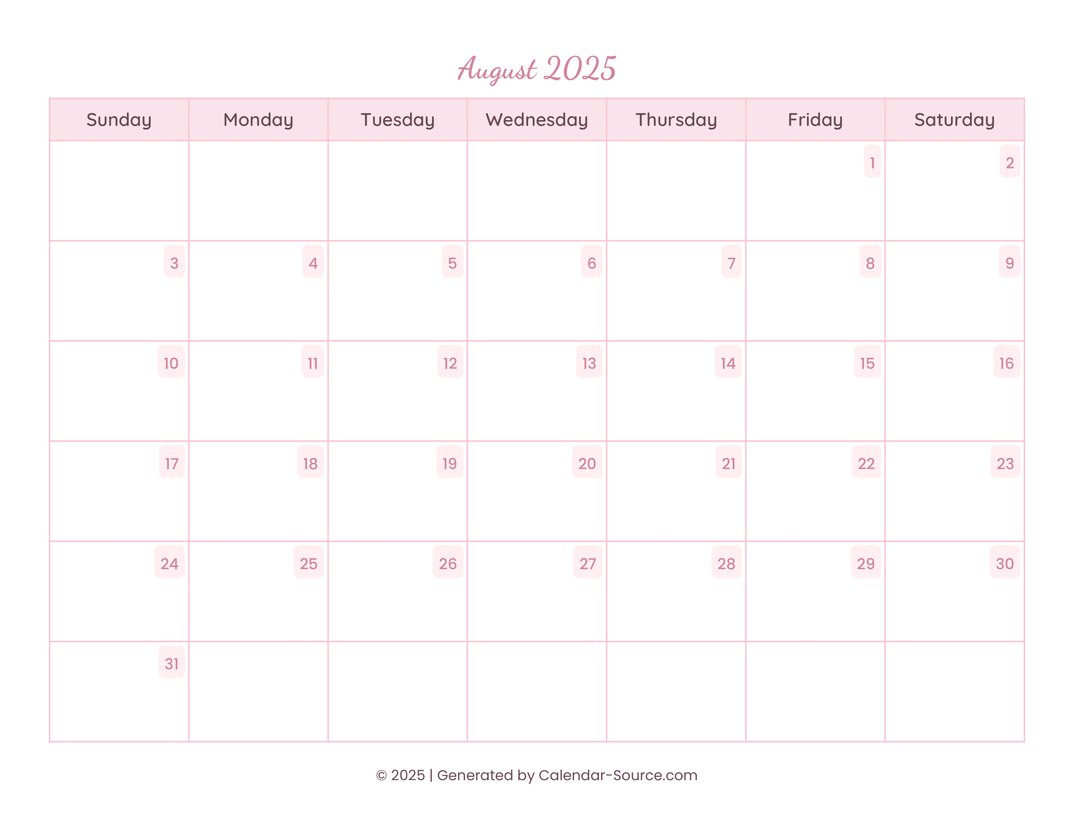 August 2025 Calendar Template 11