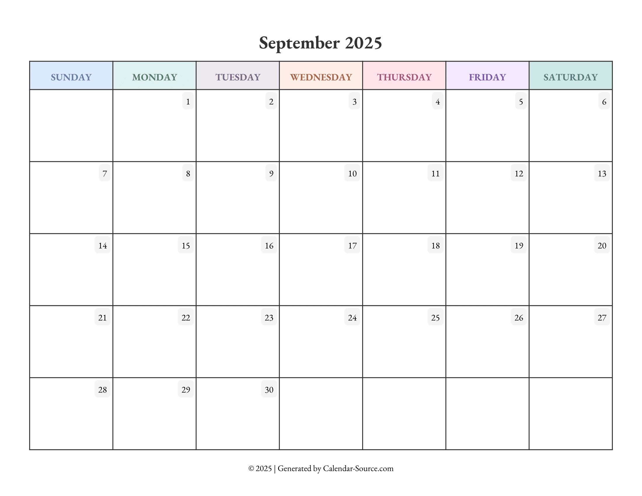 September 2025 Calendar Template 04