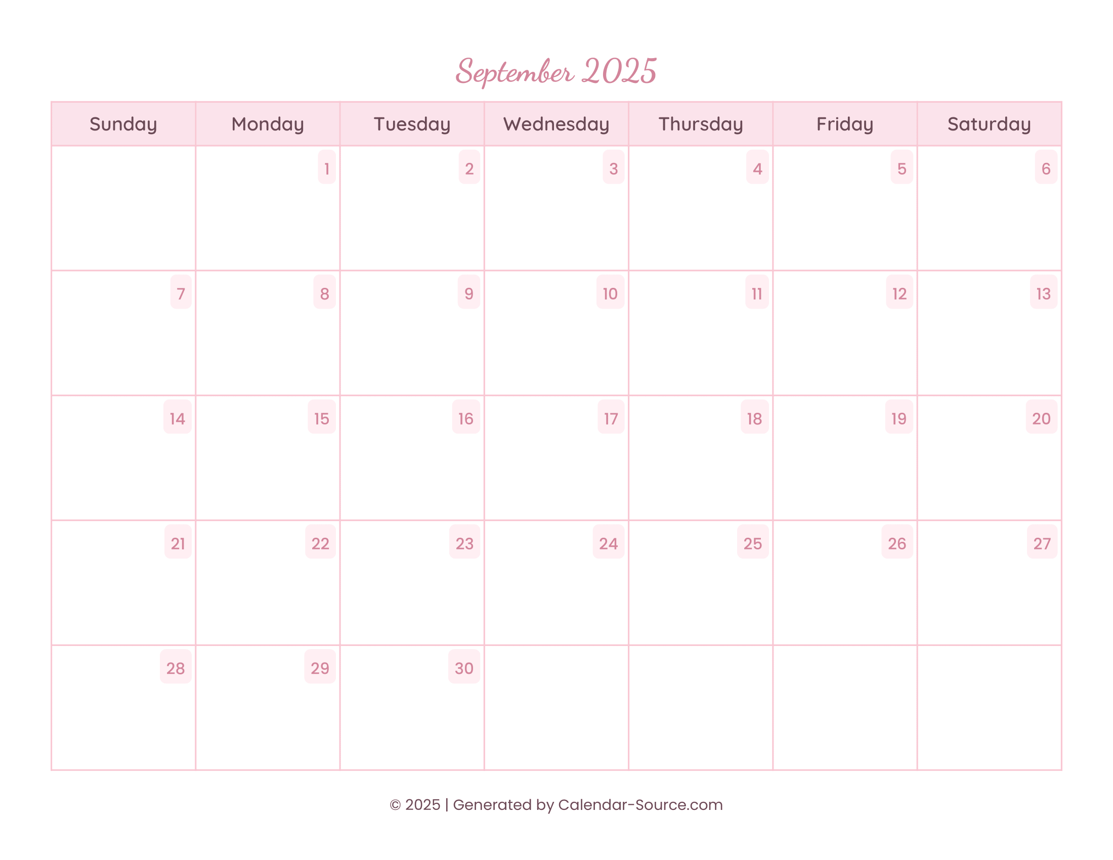 September 2025 Calendar Template 11