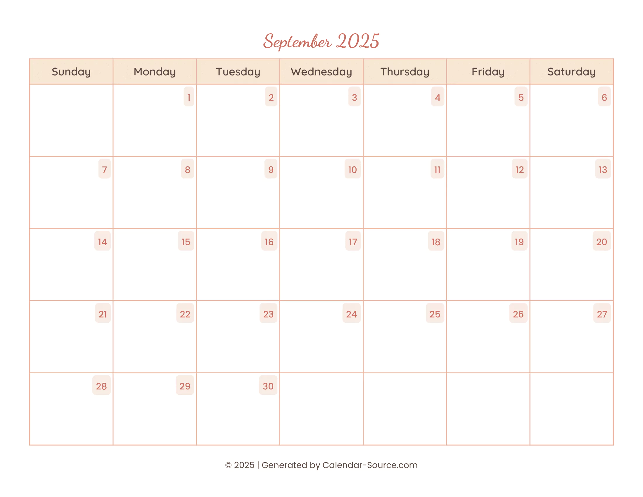 September 2025 Calendar Template 12