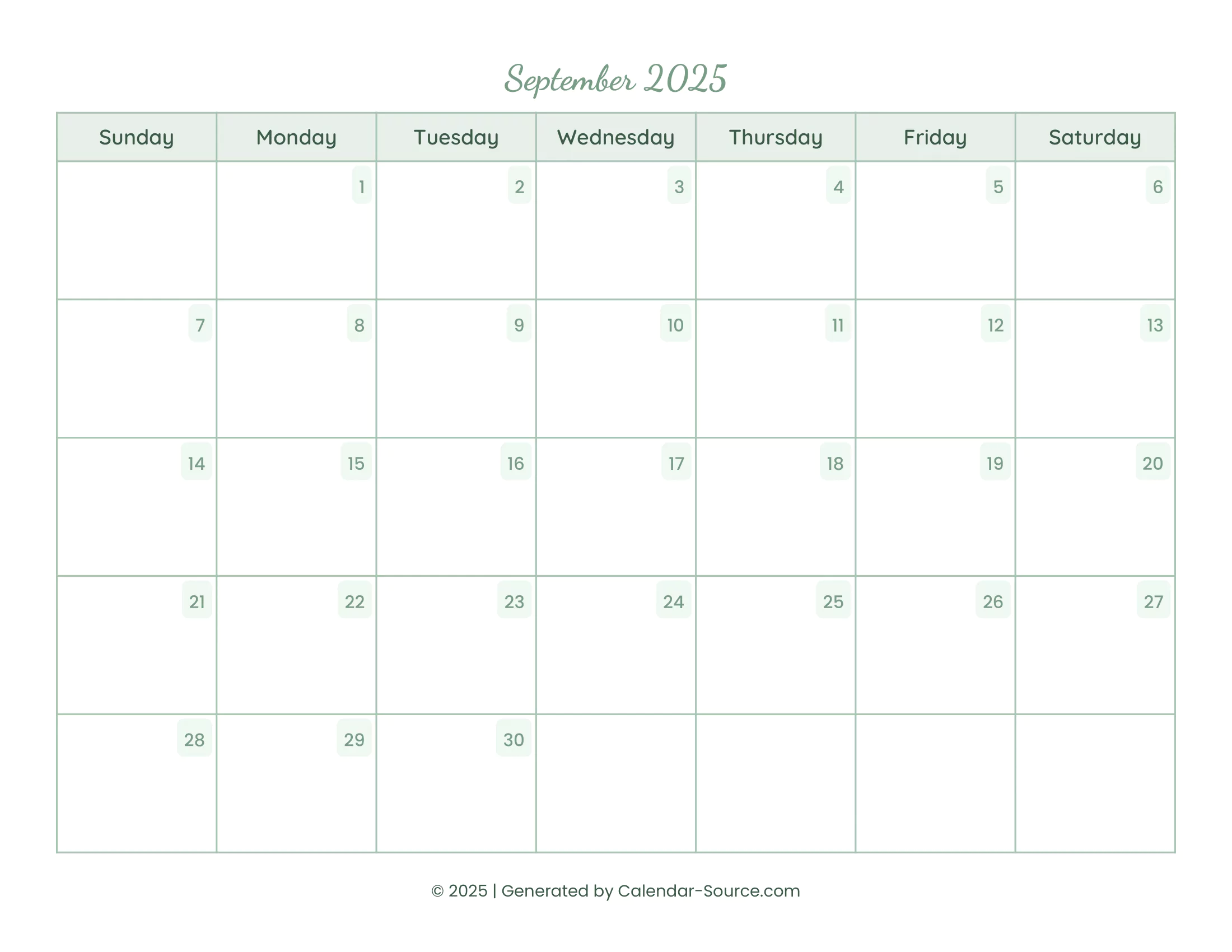 September 2025 Calendar Template 14
