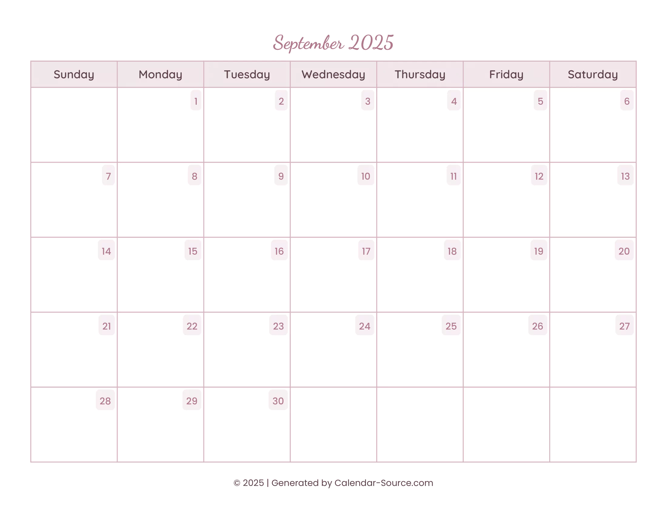 September 2025 Calendar Template 15