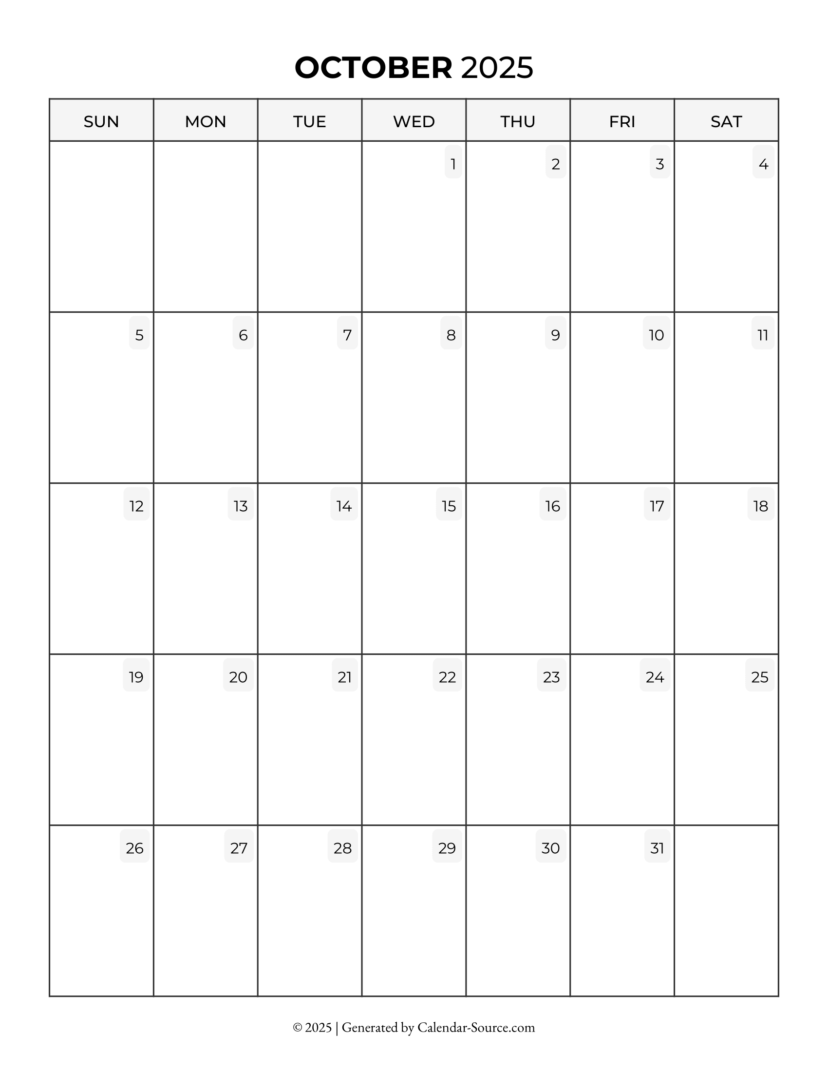October 2025 Calendar Template 05