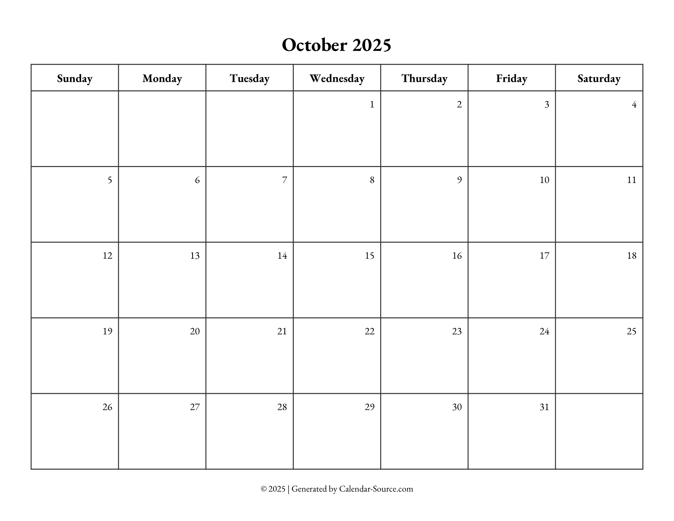 October 2025 Calendar Template 10