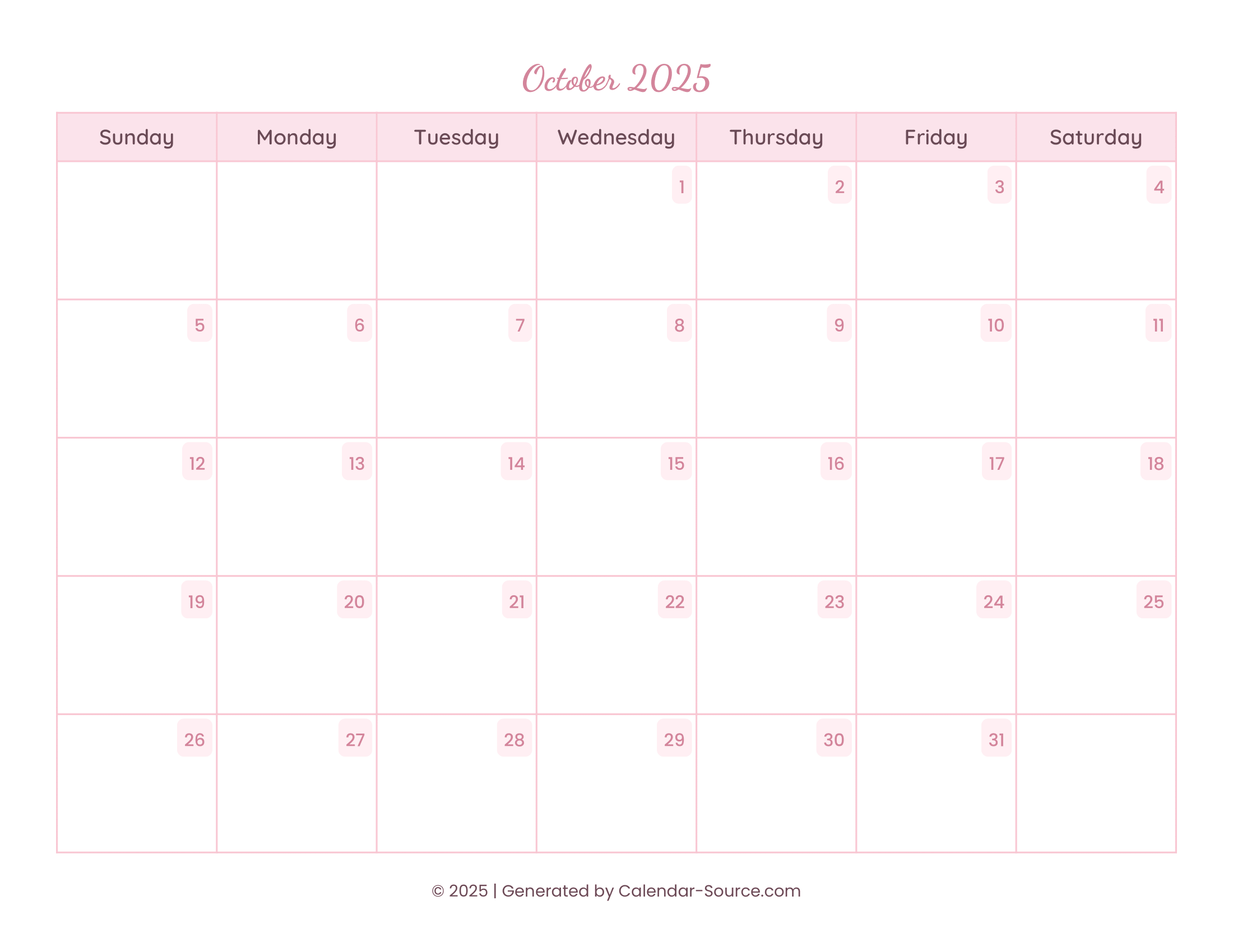 October 2025 Calendar Template 11