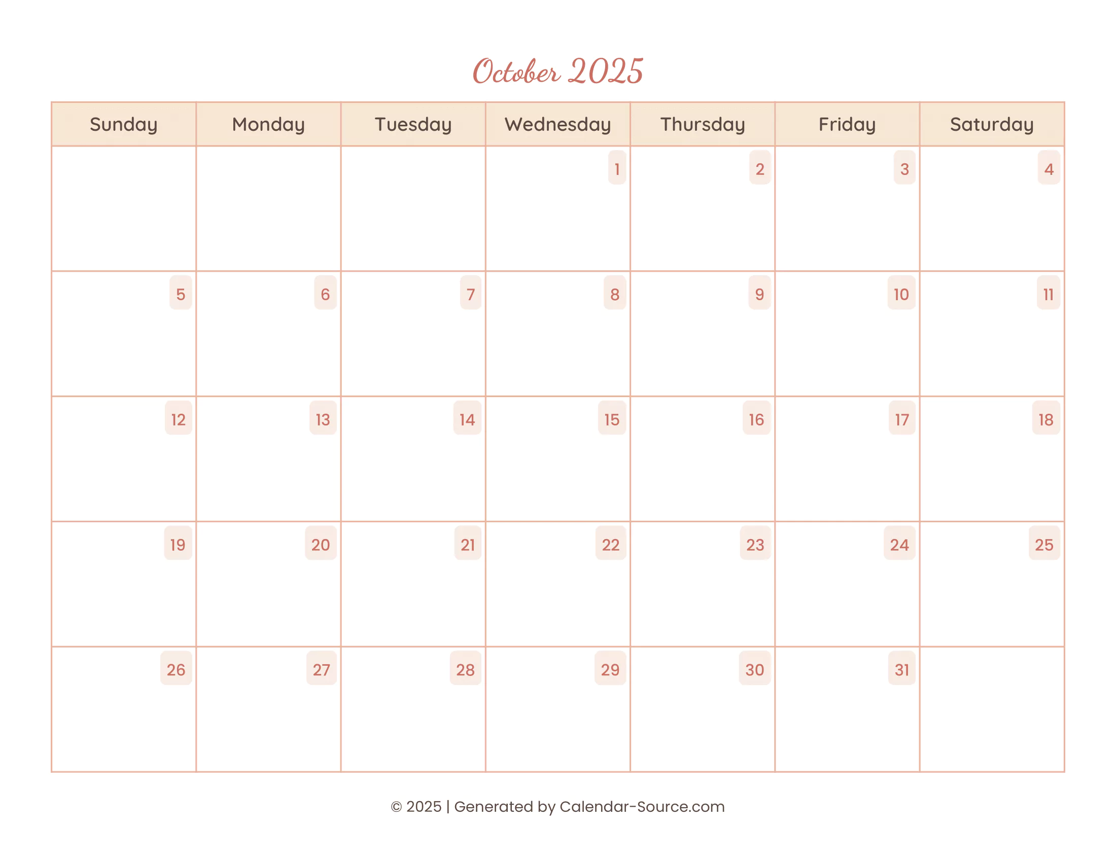 October 2025 Calendar Template 12