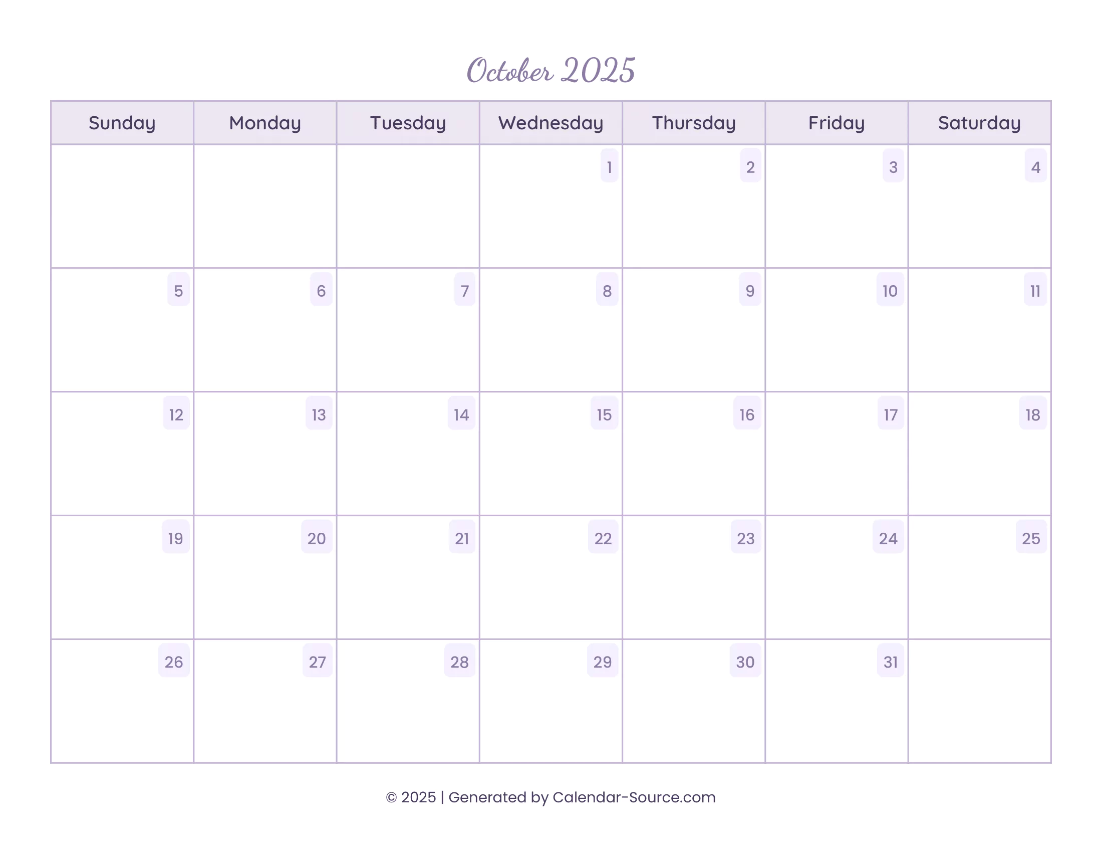 October 2025 Calendar Template 13