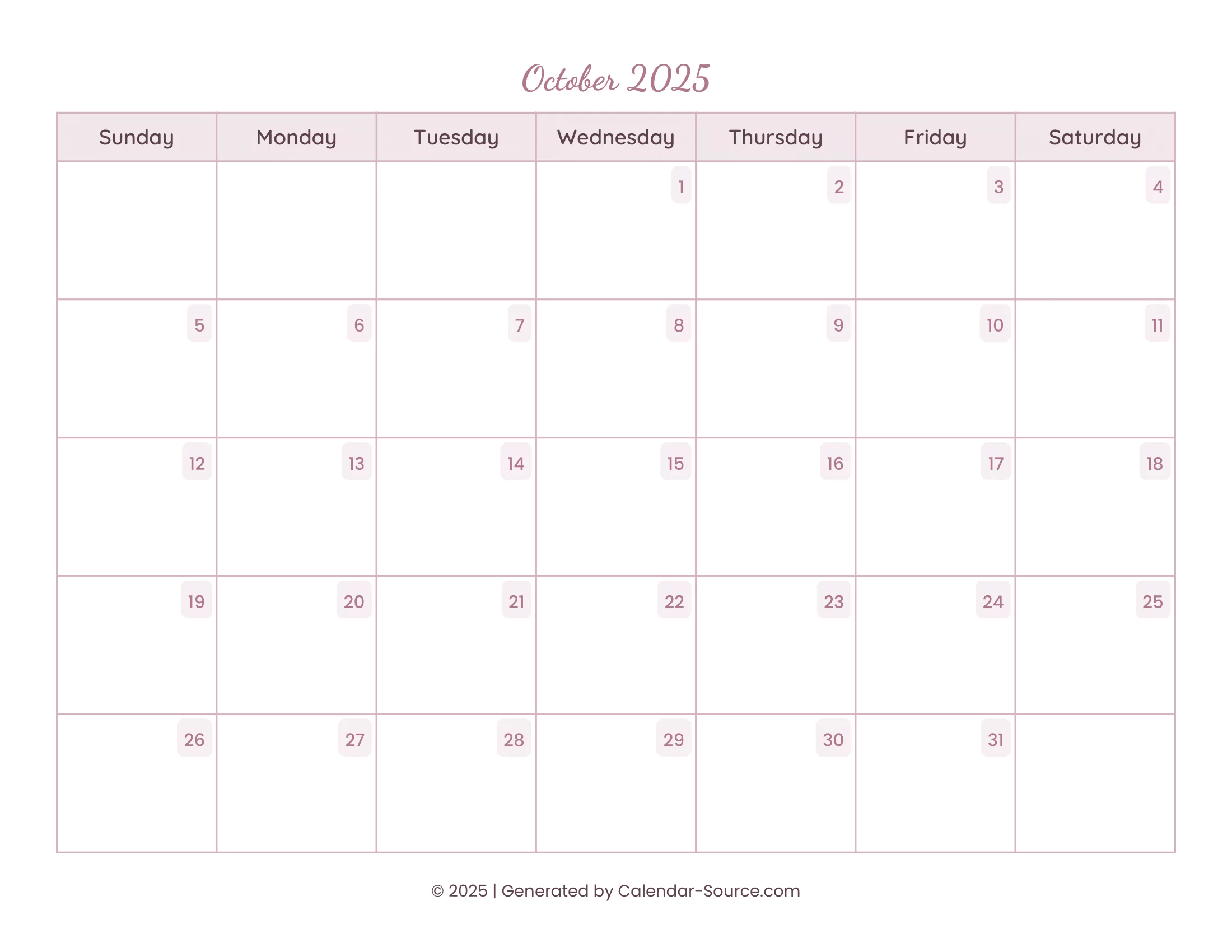 October 2025 Calendar Template 15
