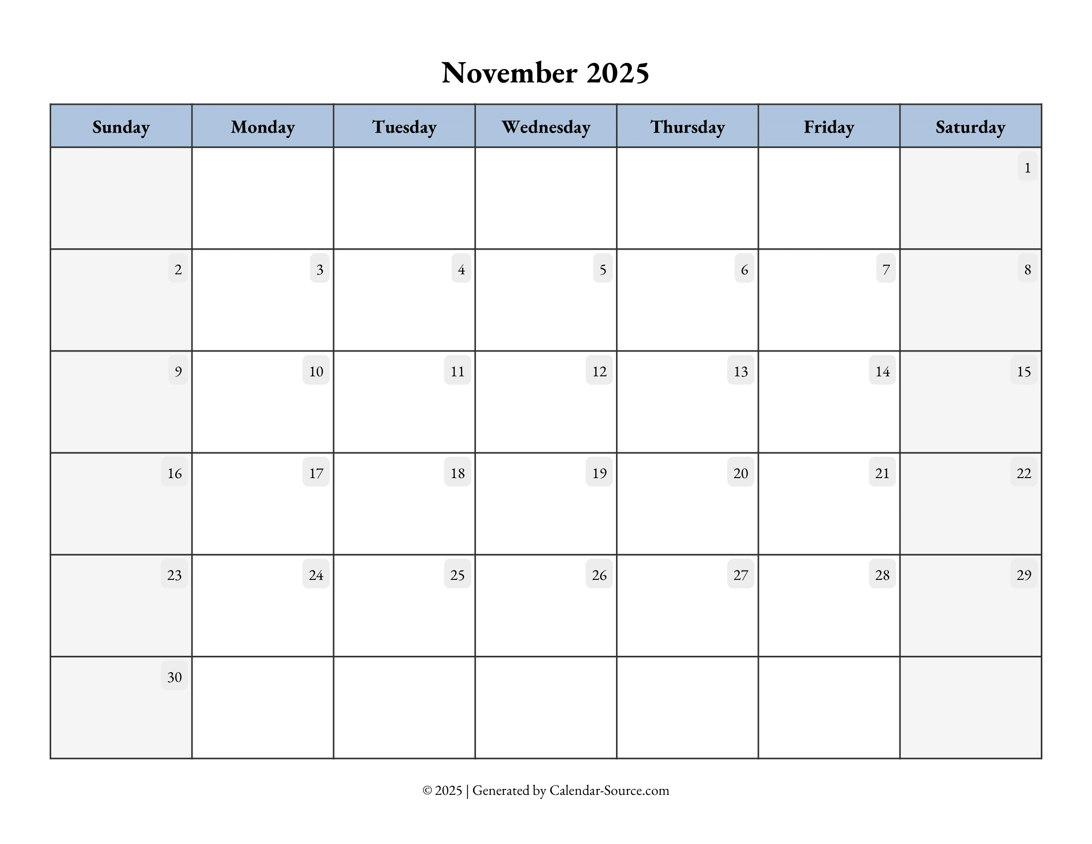 November 2025 Calendar Template 07