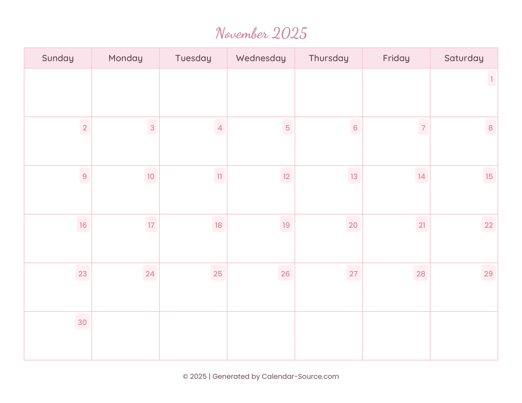 November 2025 Calendar Template 11