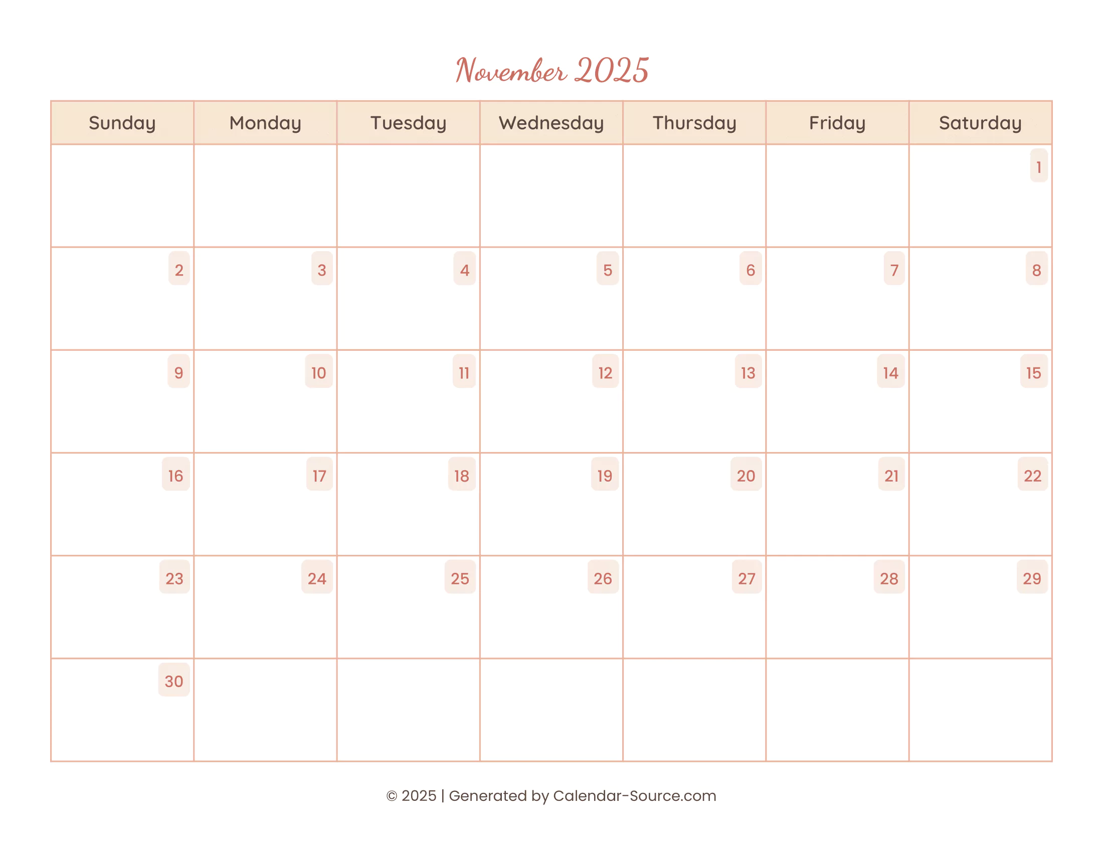 November 2025 Calendar Template 12