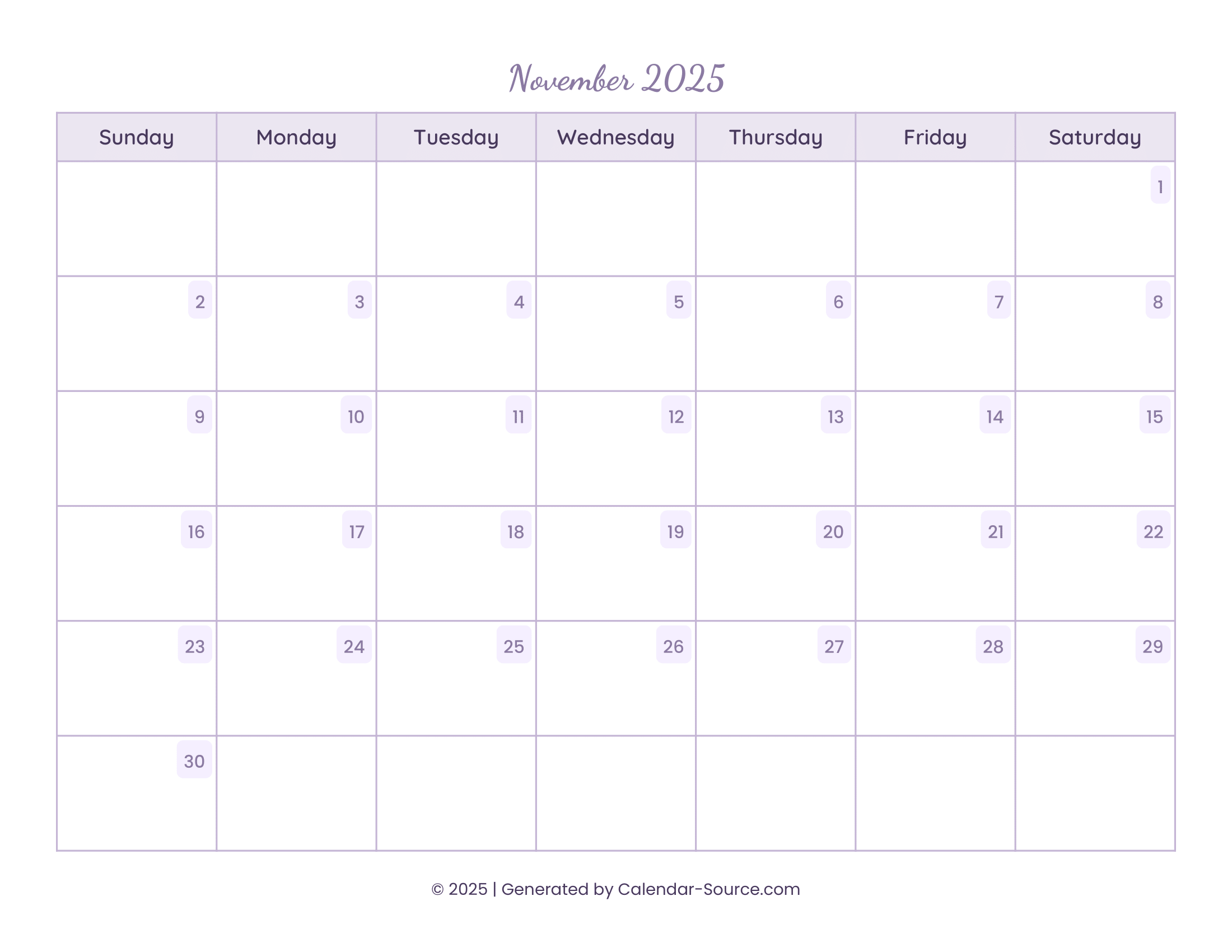 November 2025 Calendar Template 13