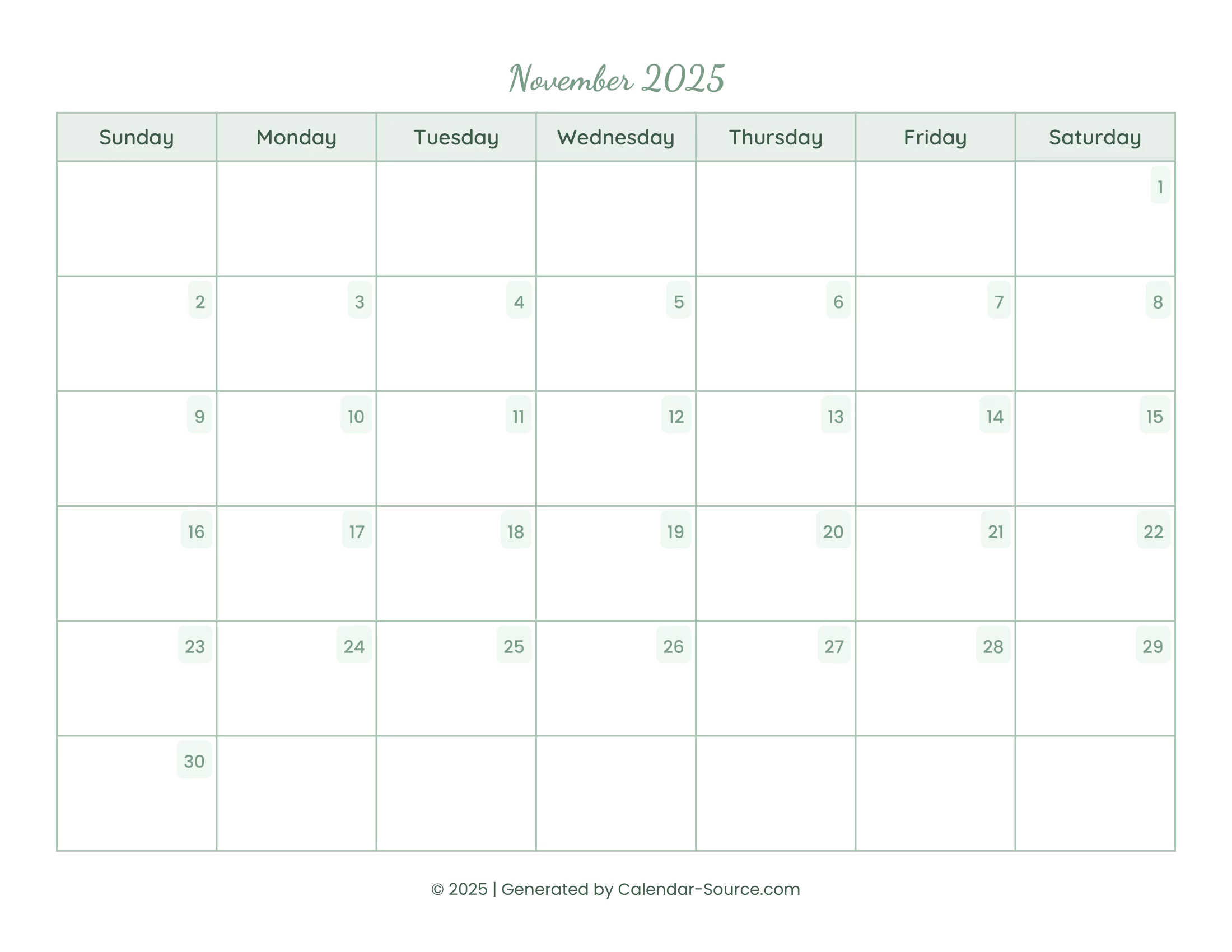 November 2025 Calendar Template 14